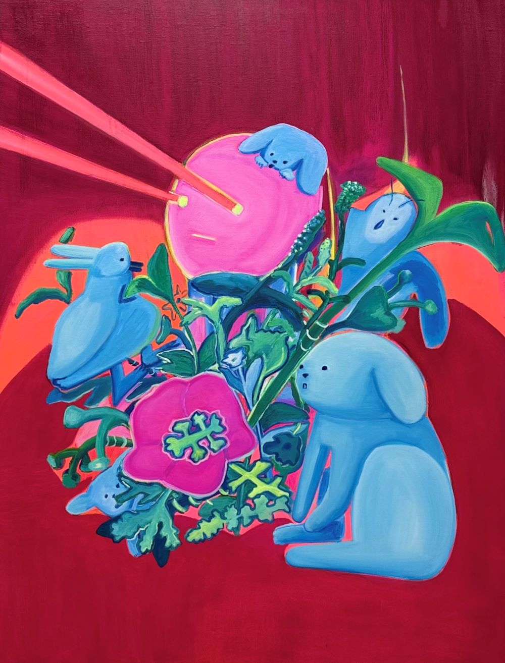 no rule –글리치정원의달에비는소원 A Wish to the Moon of the Glitch Garden, oil, acrylic on linen,  91 x 116.8 x 2.5cm, 2025