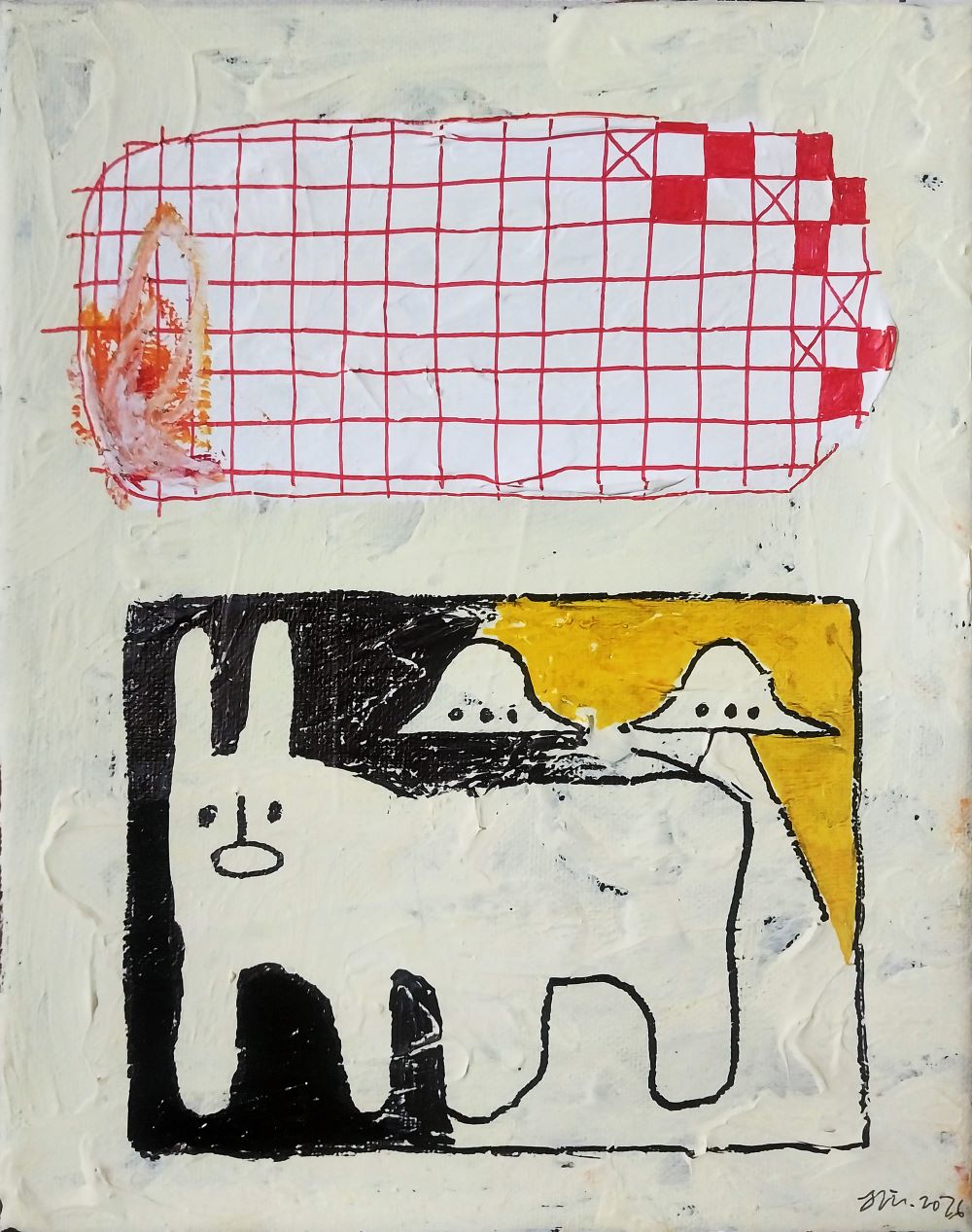 Atonal,
acrylic, oil pastel and marker pen on canvas,
33.4cm x 24.2cm, 2026