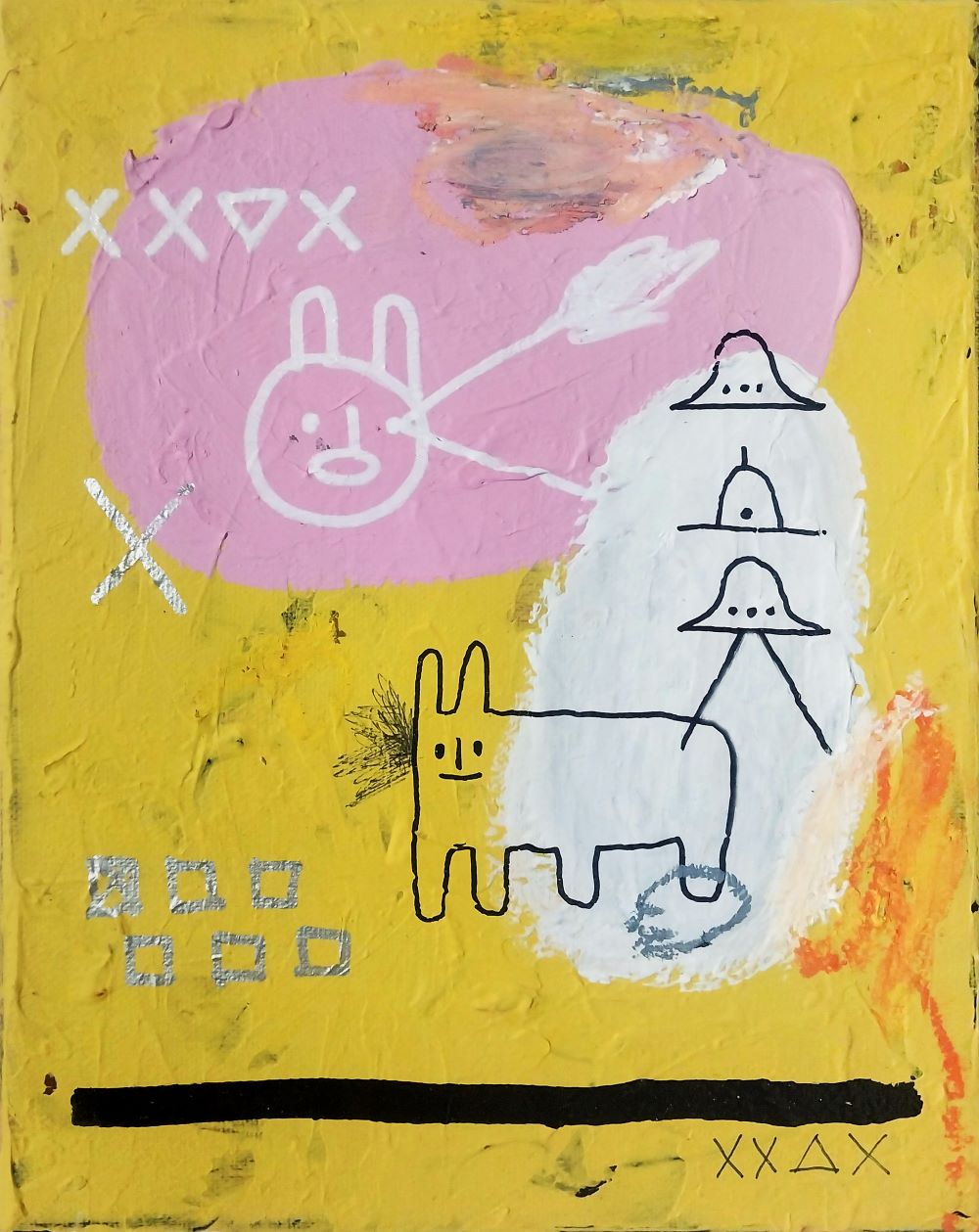 Chip,
acrylic, oil pastel and marker pen on canvas,
33.4cm x 24.2cm, 2026