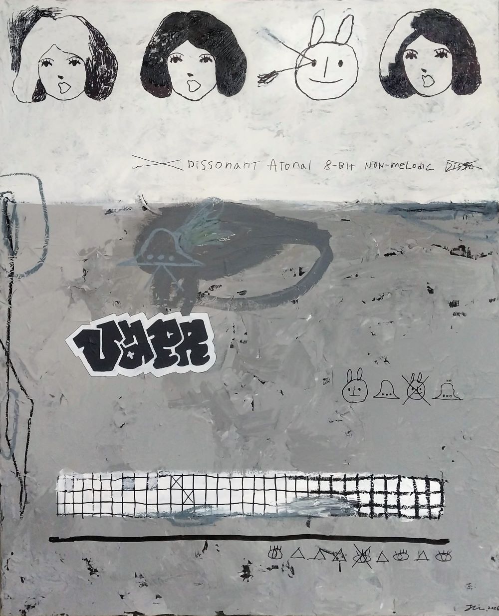 Vapor, acrylic, oil pastel and marker pen on canvas,
90.9cm x 72.7cm, 2026