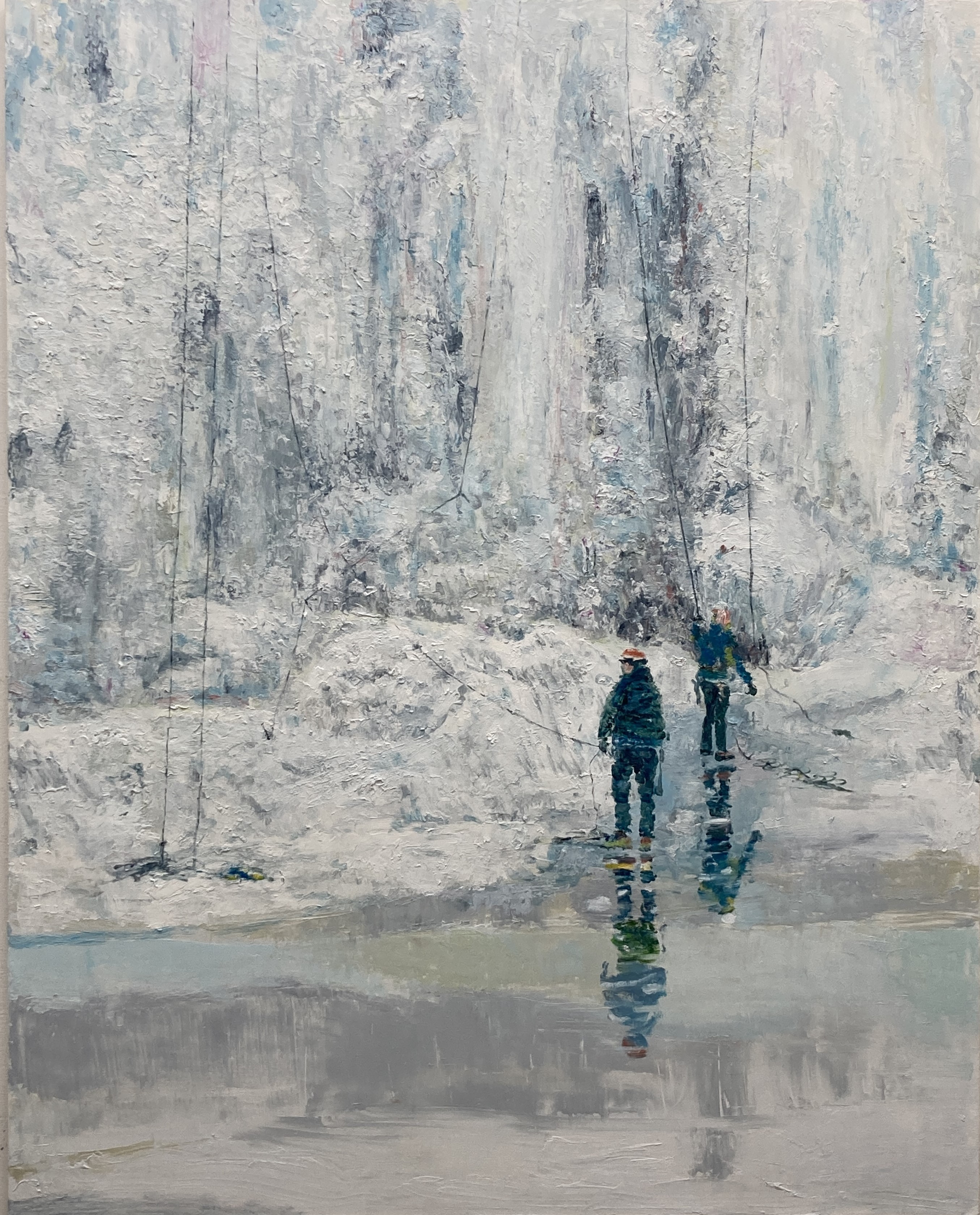 오르는 사람들(빙벽). oil on canvas, 90.9 x 62.7cm, 2026