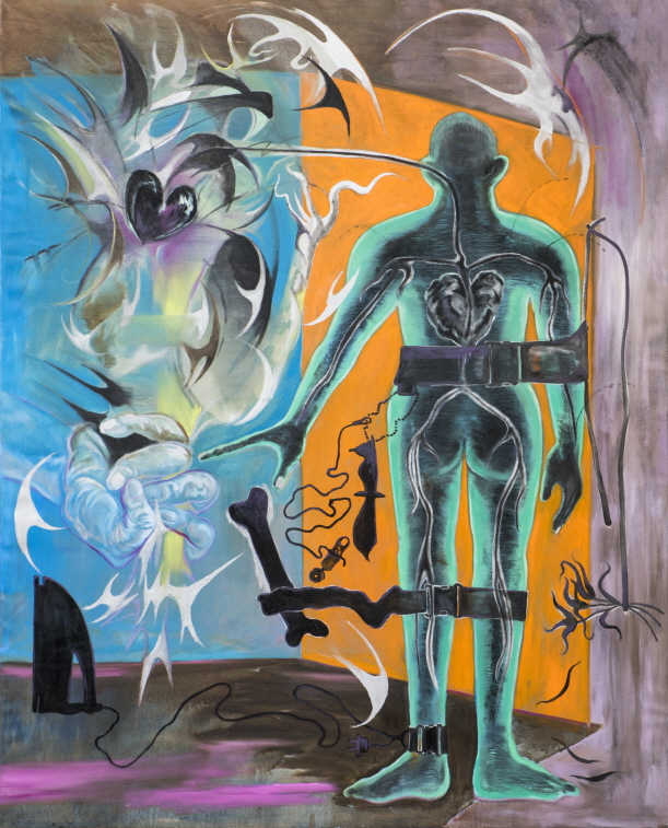 카이토 이츠키_Tiger Poet (Licking the heart)162x130cm, Oil and charcoal on canvas, 2020