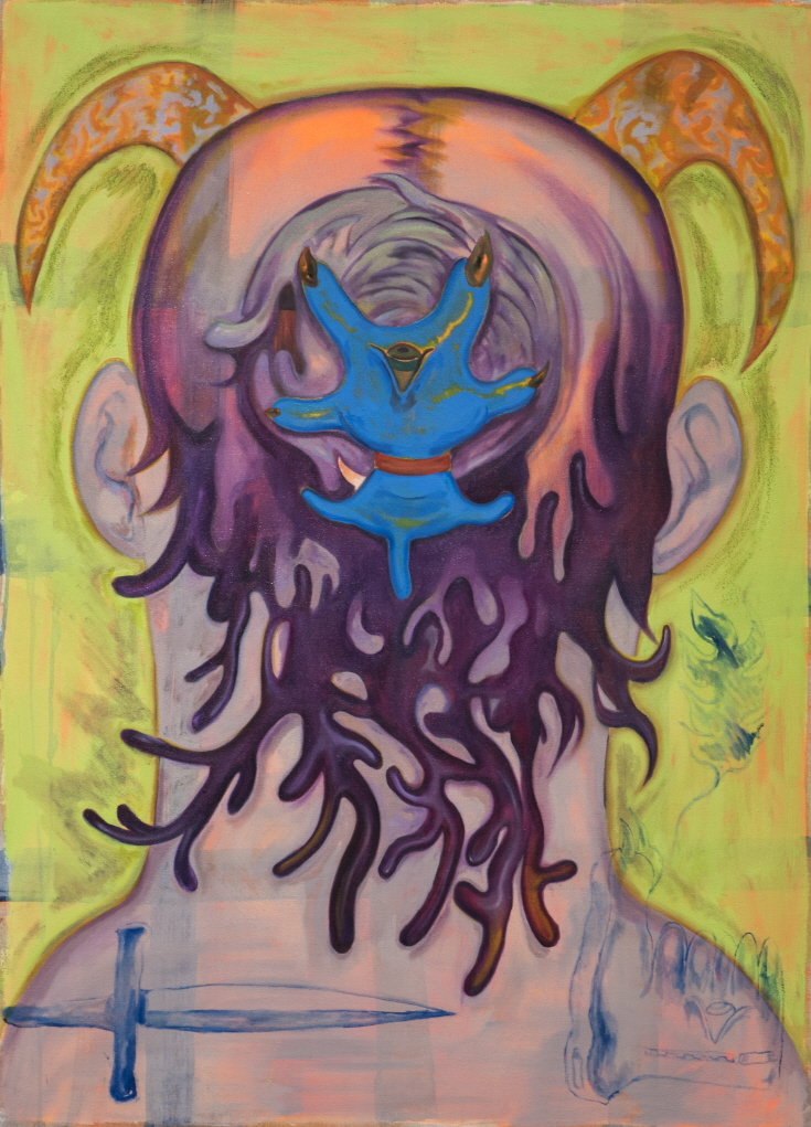 카이토 이츠키_Amazones head (hair ornament of blue Bijous), 132×95.5cm, Oil on canvas, 2021