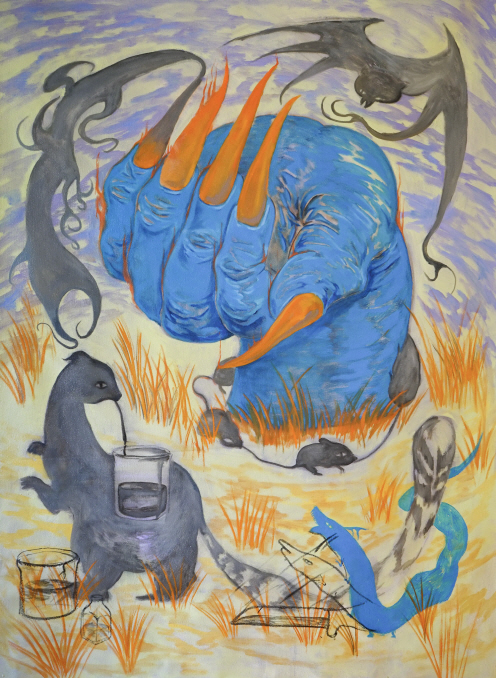 카이토 이츠키_Amazones Hand(with Bejous, 135×101.5cm, Oil on canvas, 2019