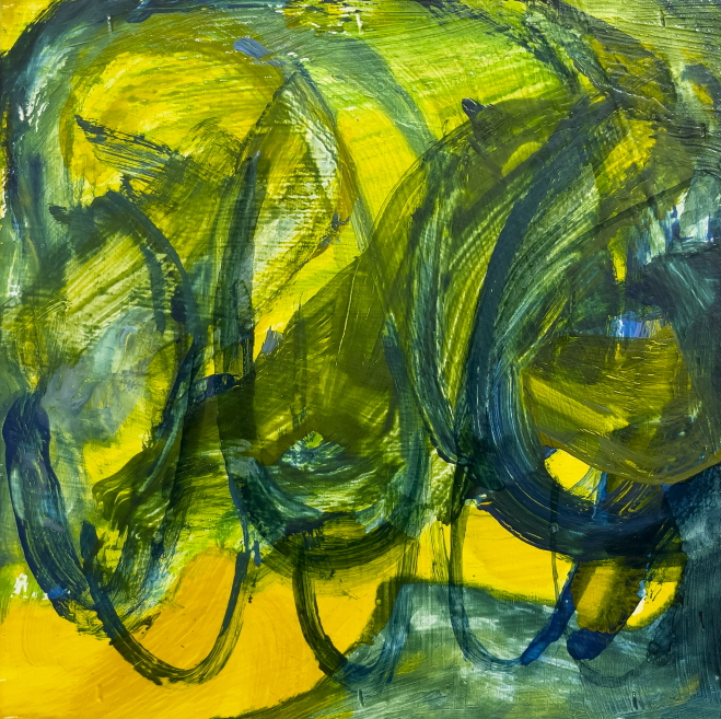 노랑 위에 초록, 20x20cm, Oil on pannel, 2022