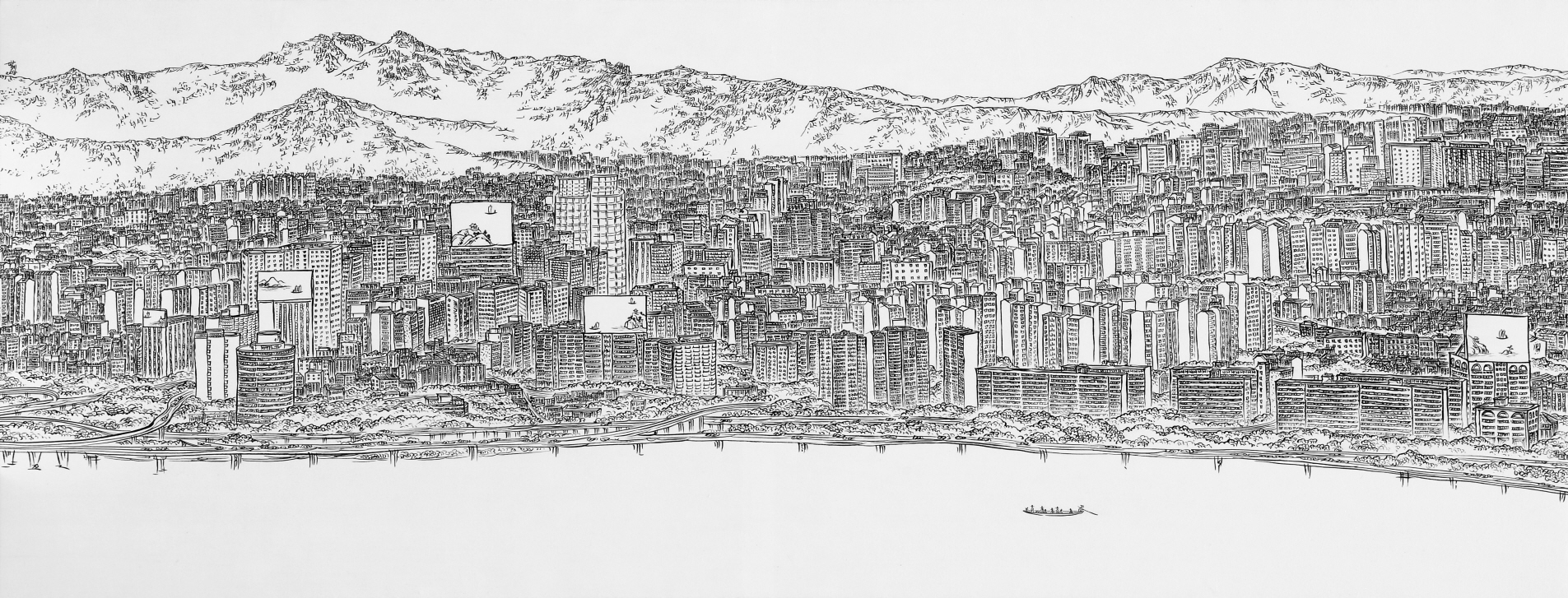 윤세열_山水-강변북로_비단에 먹_60x140cm_2015