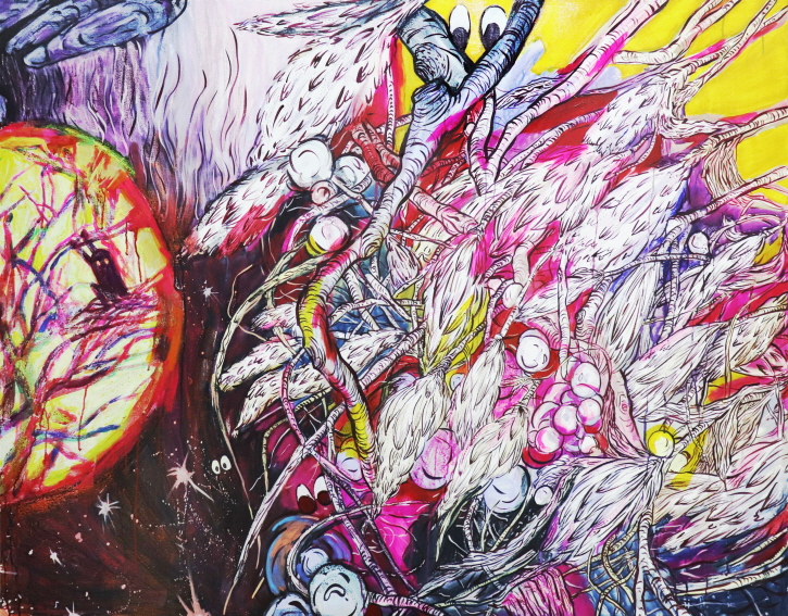 메두사의 노래 1, oil, oil pastel, watercolor on canvas. 145.5x112.1cm. 2020