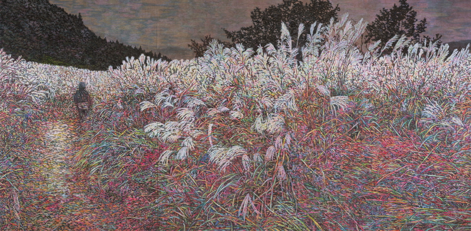 돌아 가는 길_장지에 먹, 주묵, 분채_193.9x390.9cm_2020