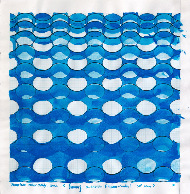 Park Junhyung, Template Study(Sankis Ellipsen-Combi I, 50° 30mm)_Gouache, pigment pen on grid paper_ 28.4×28cm_2022