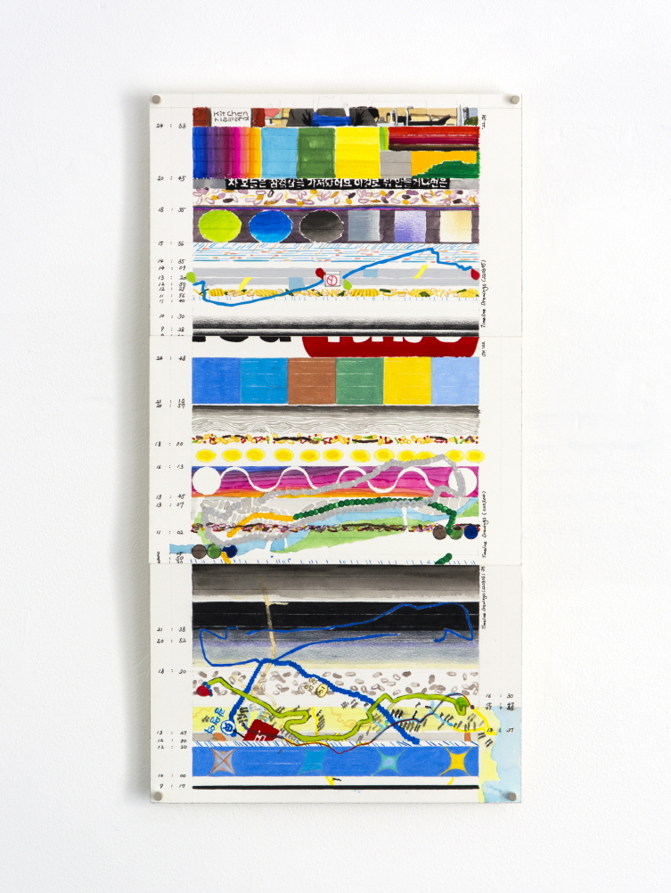 Park Junhyung, Timeline Drawings(220303~220305)_ Acrylic, colored pencil, gouache, watercolor, ink, pigment pen on paper_50x26cm_2022