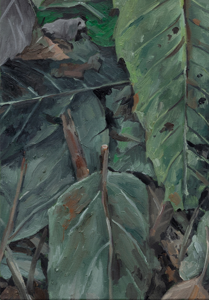 땅, 잎, 22.7x15.8cm, 캔버스에 유채, 2022