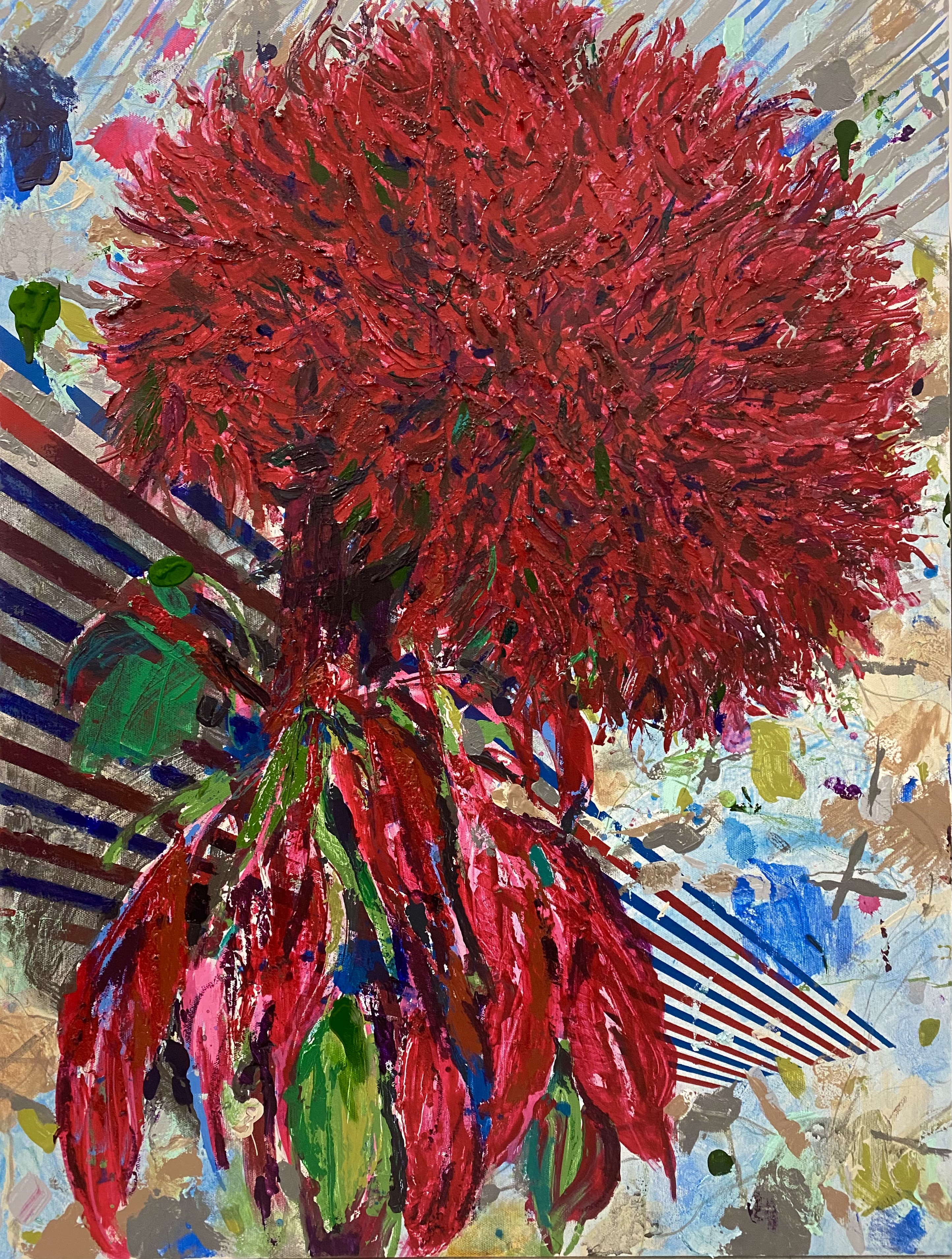 강남역 맨드라미, acrylic and oil stick on canvas, 80.3x60.6cm, 2023. (25호)