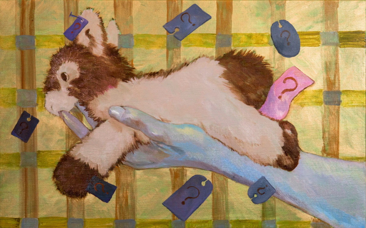 PETZ(A donkey and tags), 2023, 53x33.3cm, Oil on canvas