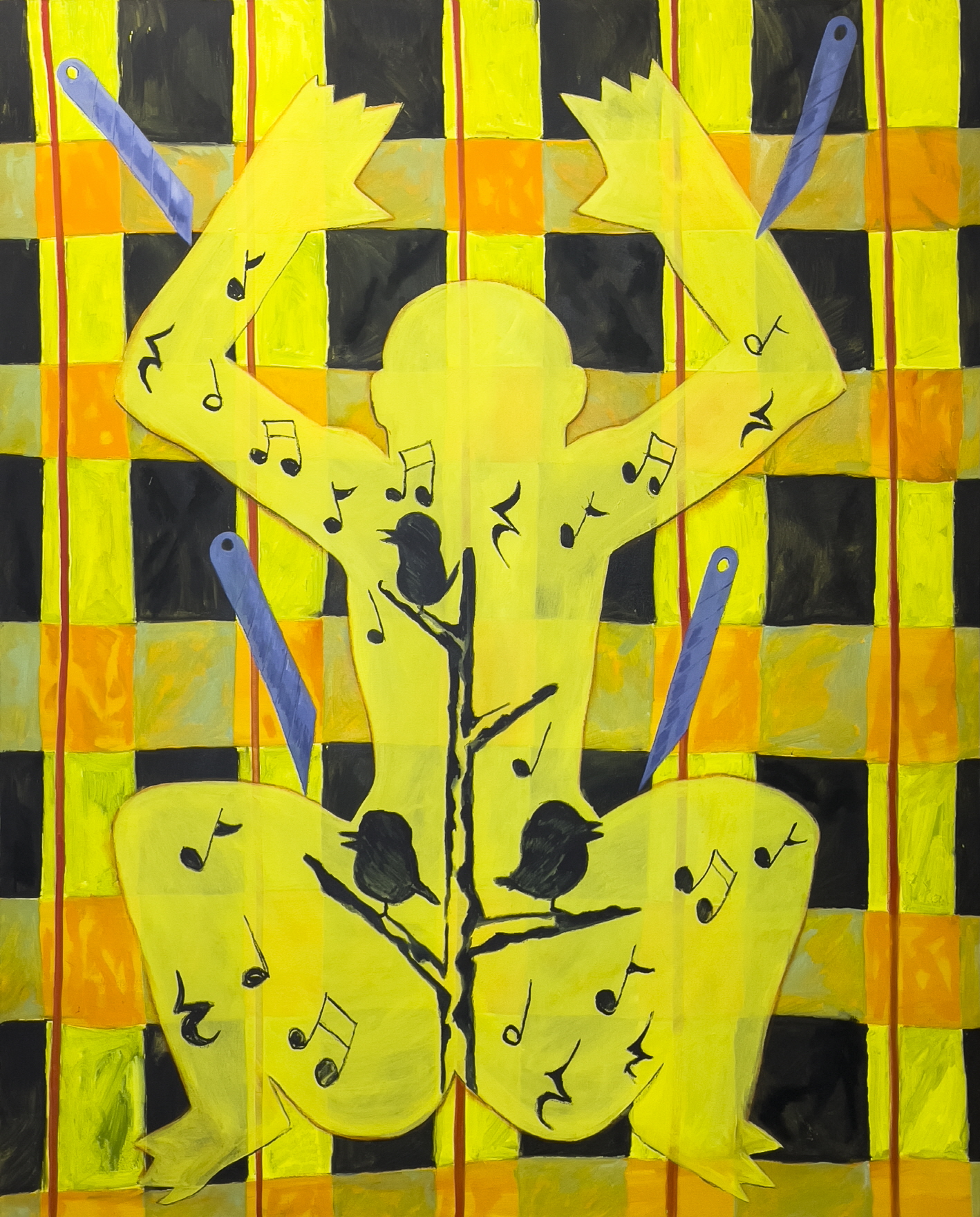 Treed Codependency(Cutte Blades), Oil and charcoal on canvas, 160x130cm, 2023