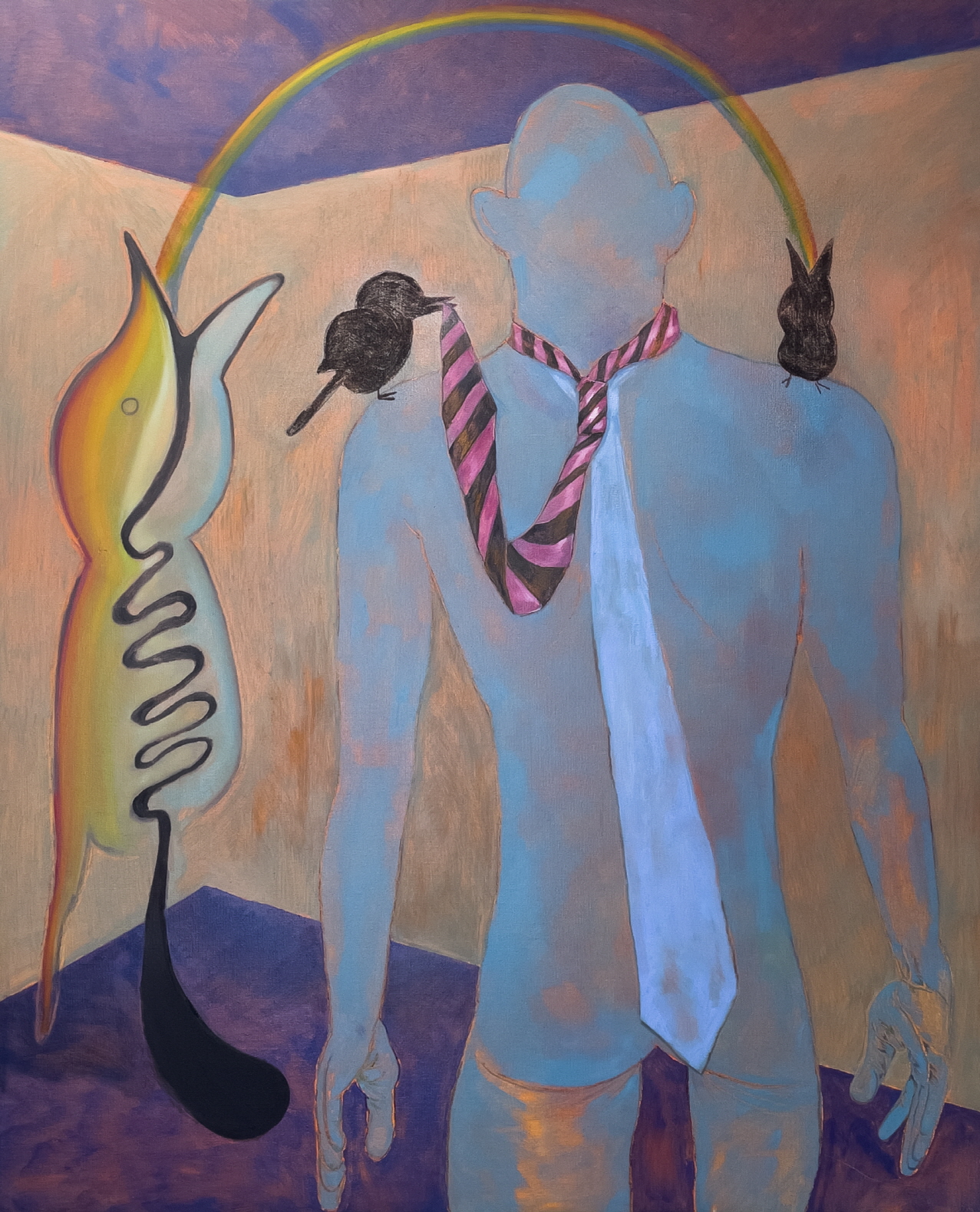 Treed Codependency(Spectrum milk), Oil and charcoal on canvas, 160x130cm, 2023