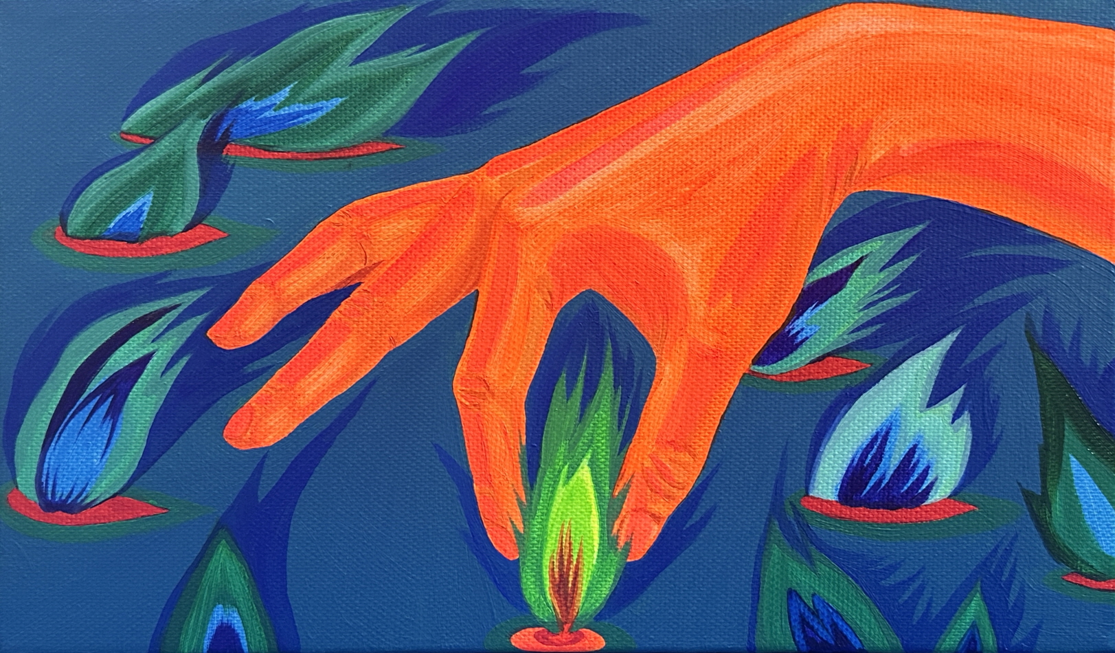 불을 심는 손(The Hand that Plants Fire), 16.0x27.3cm (3M), oil on canvas, 2023
