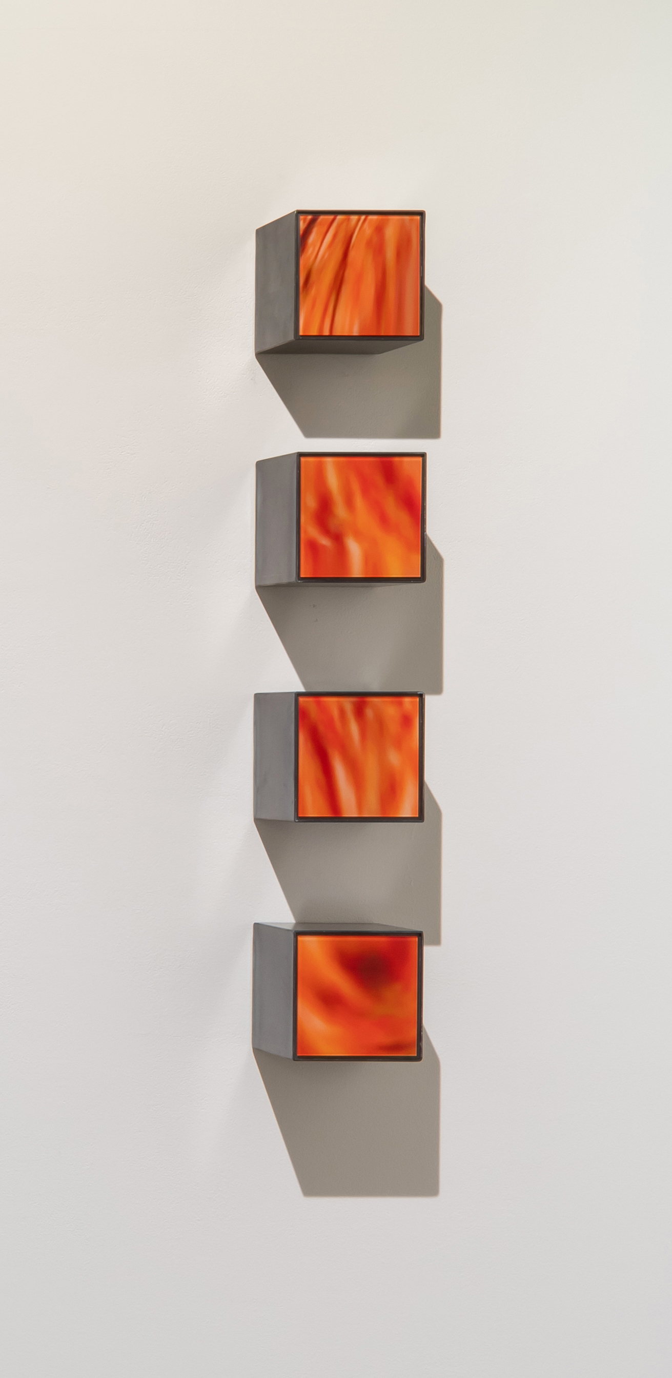 김지혜, Orange Stroke 1-4, Pigment print mounted on Plexiglass, Black iron box, 10x10x10cm, 2024