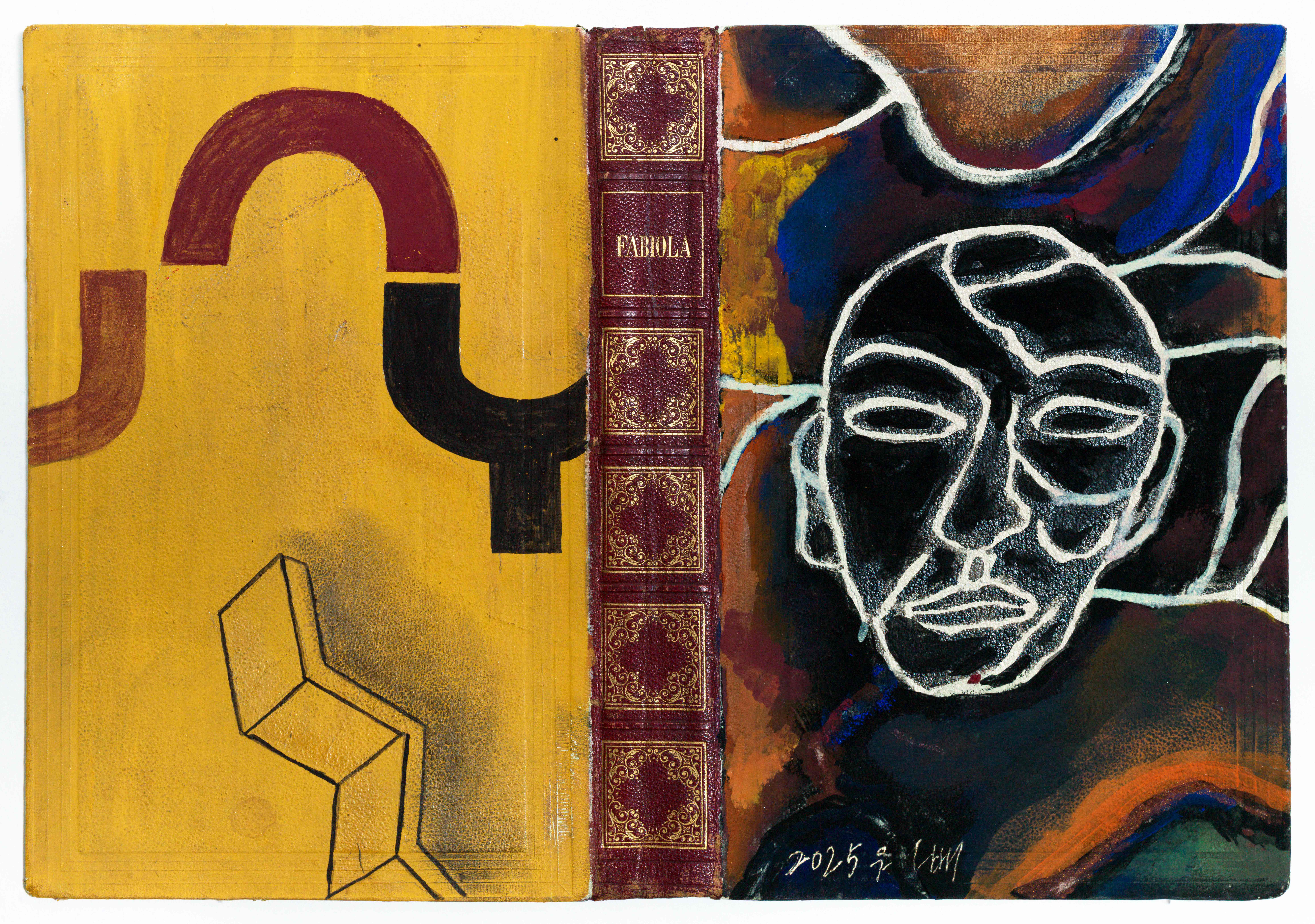 오원배, 무제, 책표지 위에 혼합재료, 38x26.5cm, 2025
