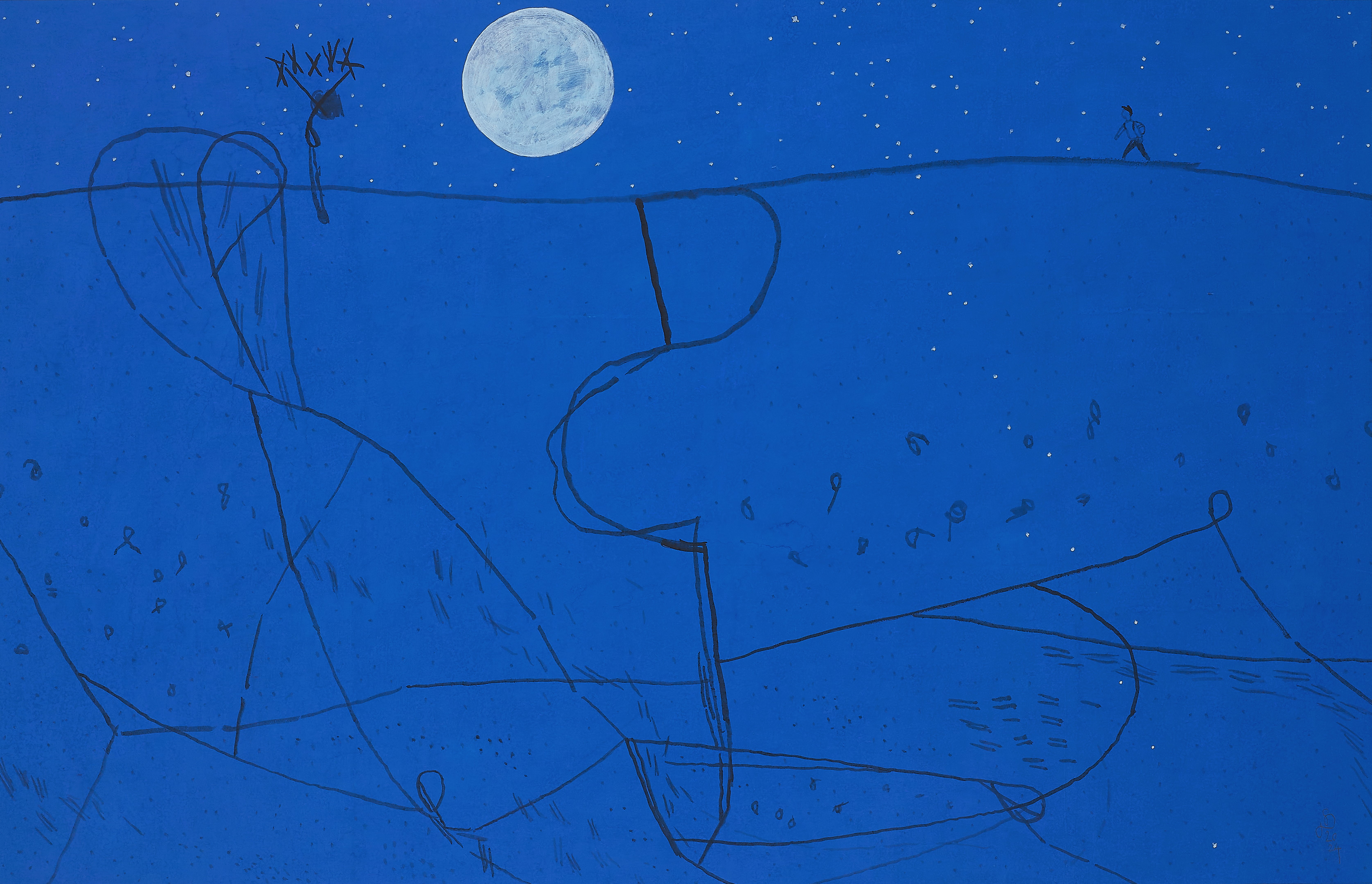 On the way in midnight 1, 장지에 먹·분채, 90x140cm, 2024