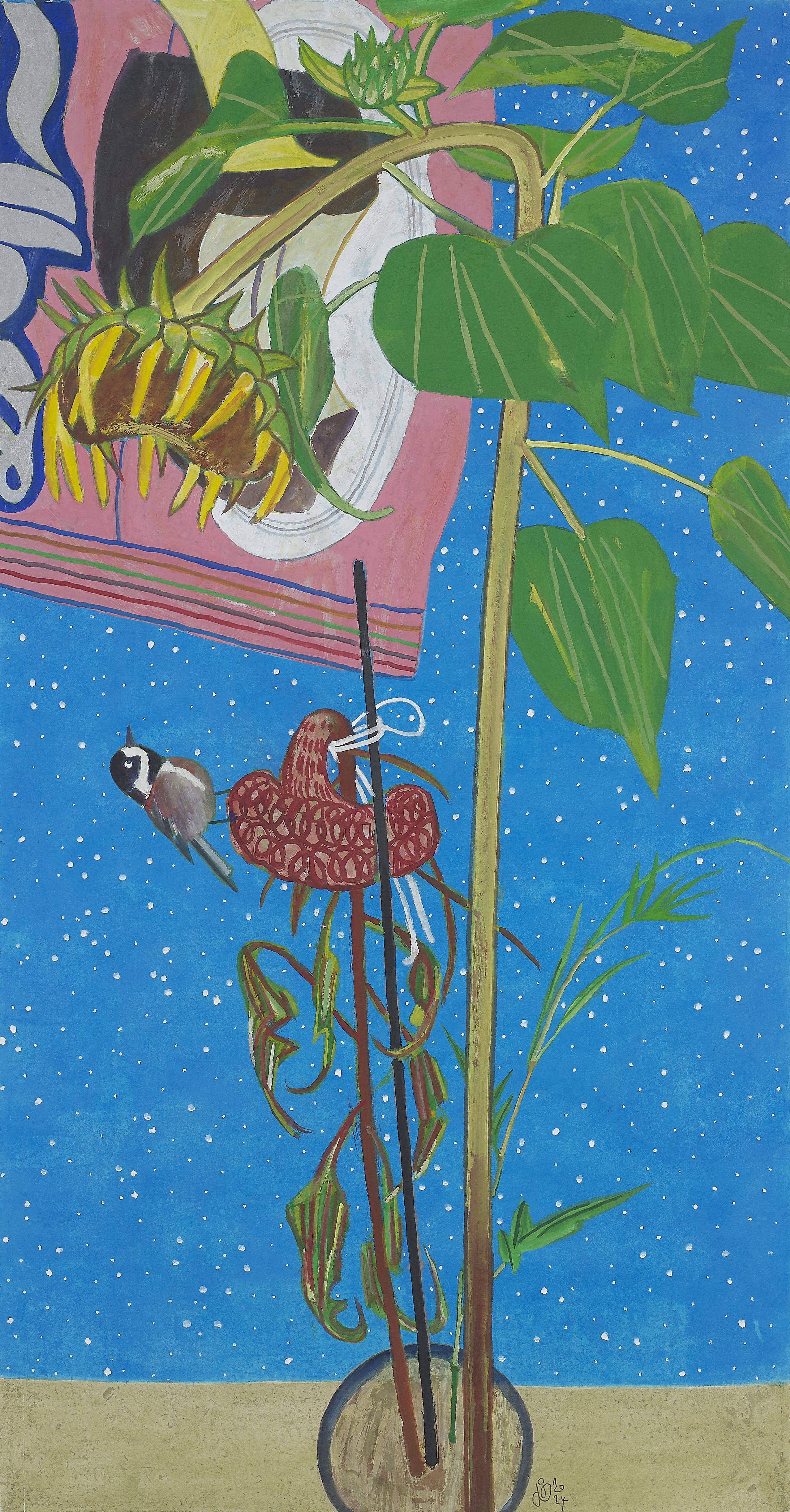 낮별-곤줄작이, 장지에 분채, 145x76cm, 2024
