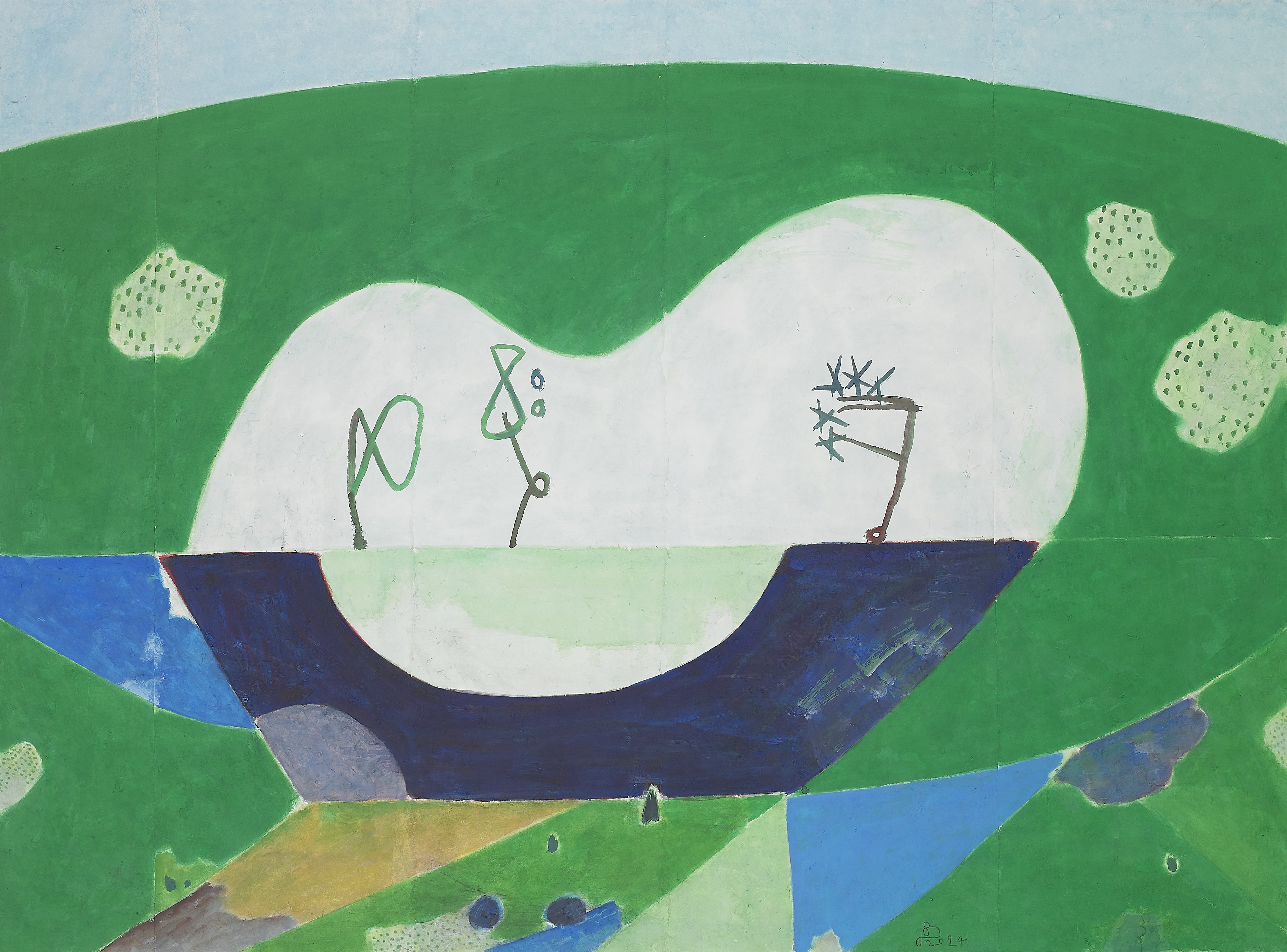 느린풍경-입하, 장지에 분채, 95x135cm, 2024
