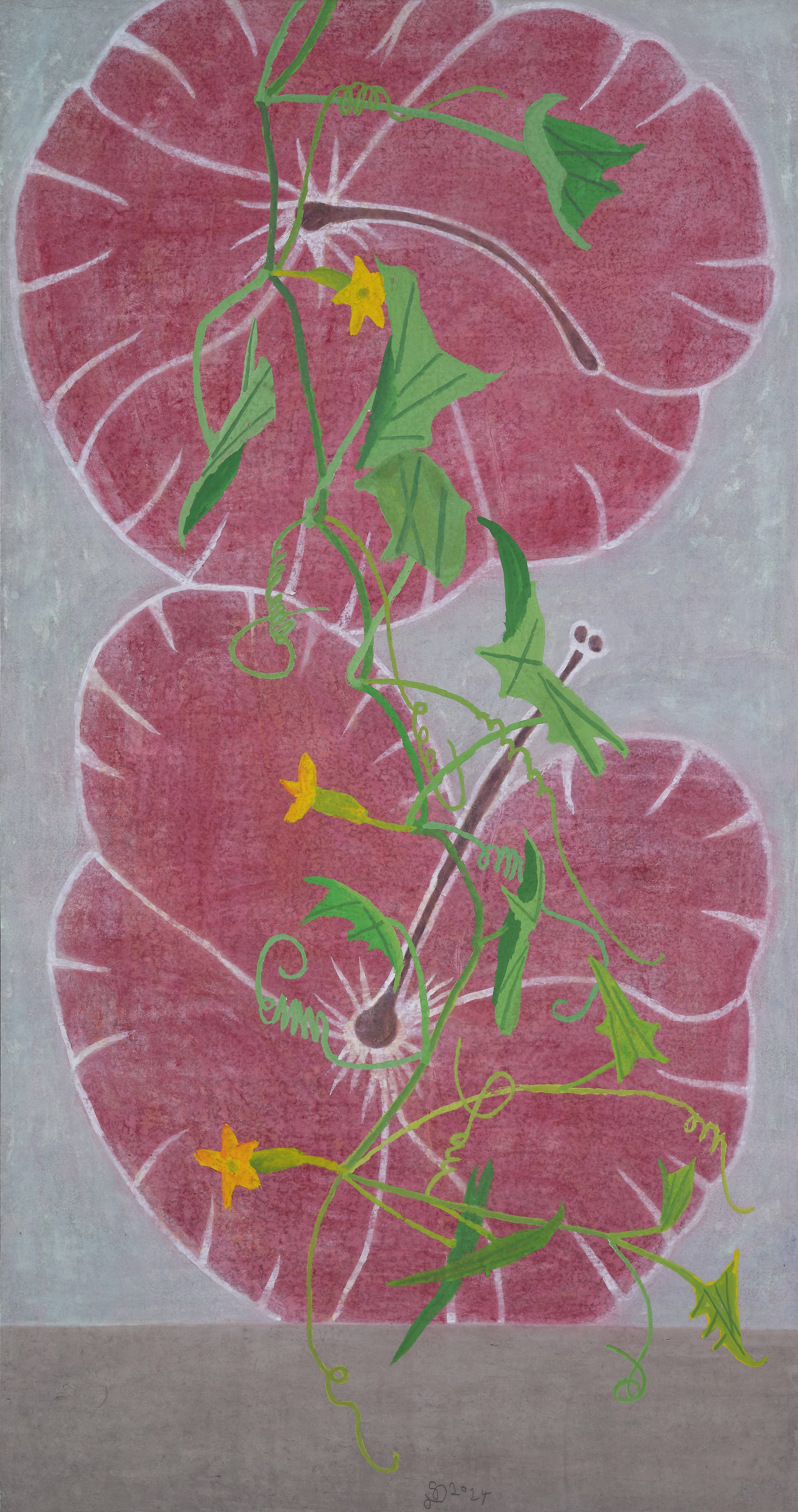 지지않는 꽃, 장지에 분채, 143x75cm, 장지에 분채, 2024
