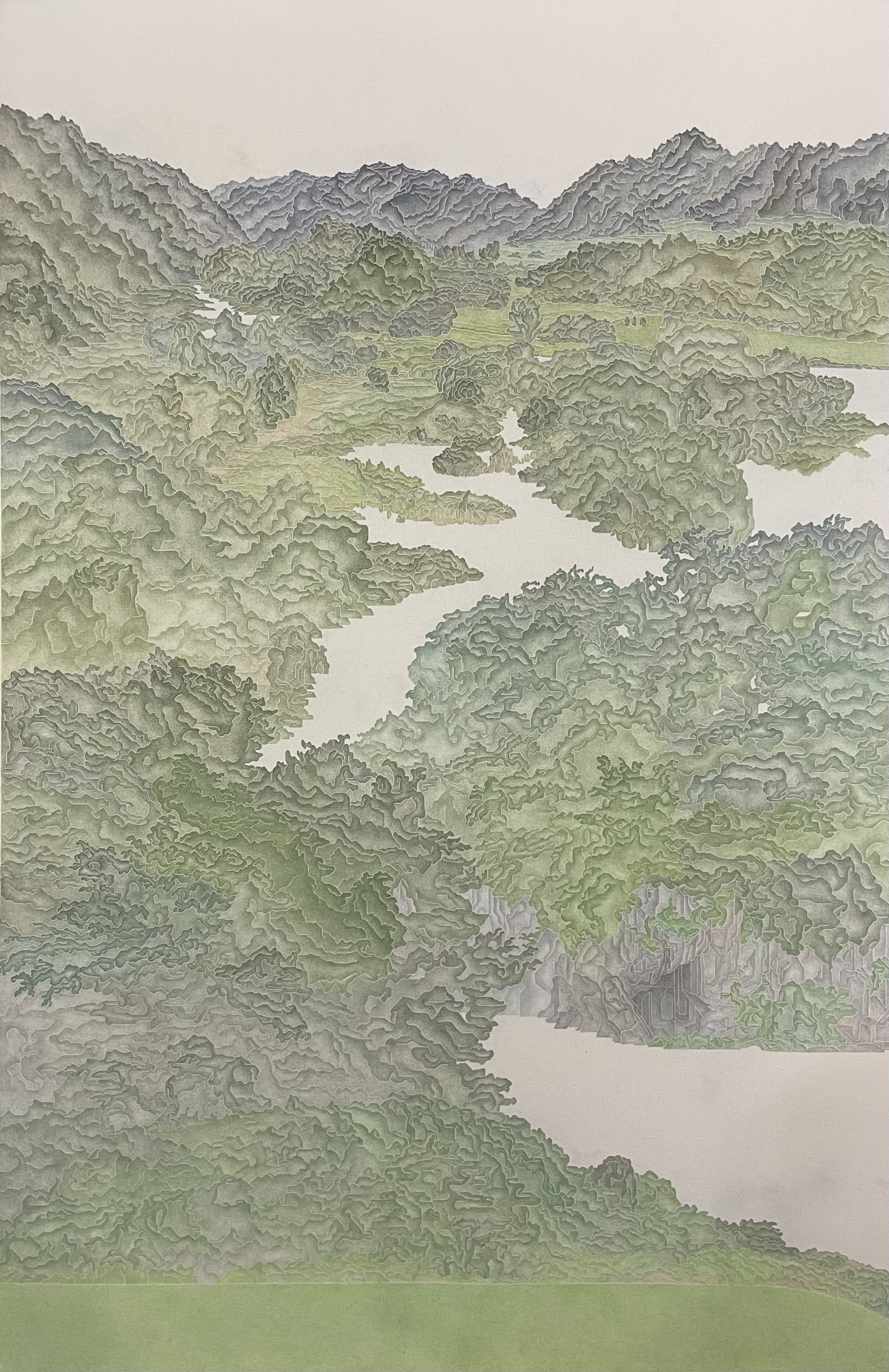 파랗게 스미다, 광목에 채색, 185x120cm, 2025