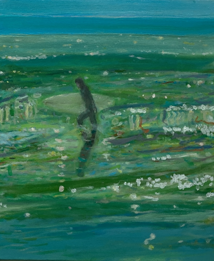 파도를 기다리는 j, Oil on canvas, 40.9x31.8cm, 2025
