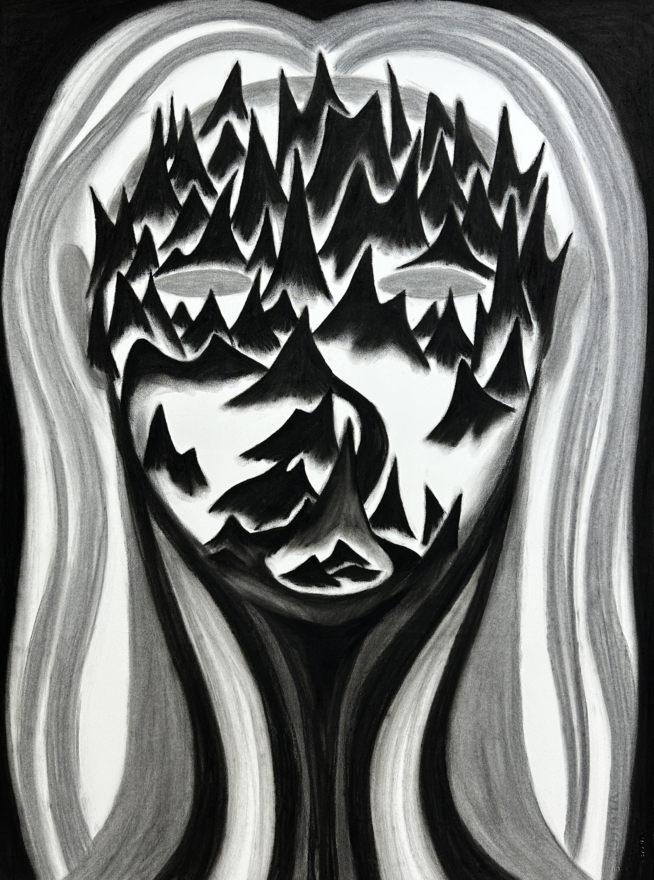 최나무, Face, Charcoal on paper, 76x56cm, 2025