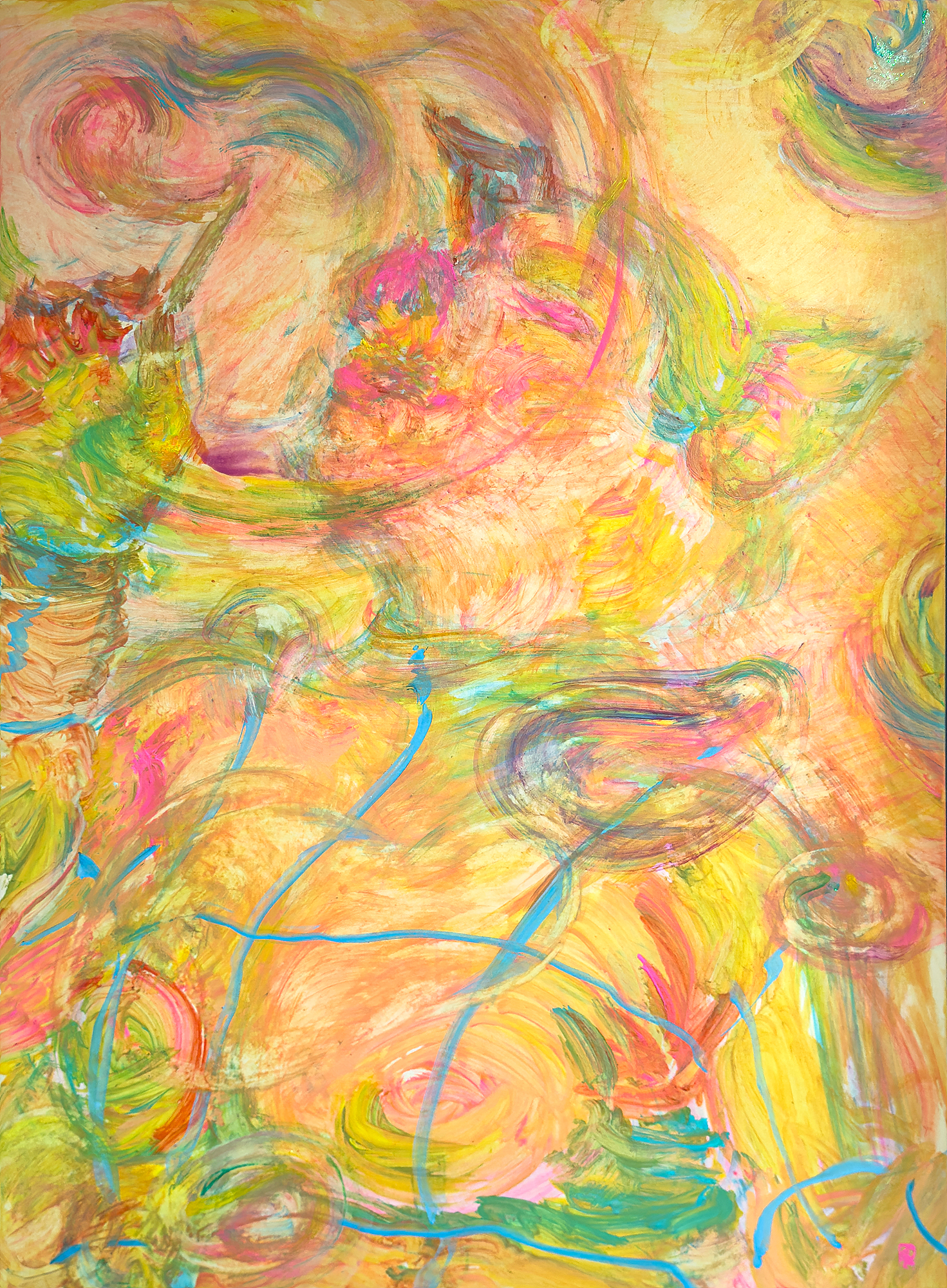 그녀는 항상 행복해, 장지에 혼합재료, 에멀젼, 81x59.5cm, 2026