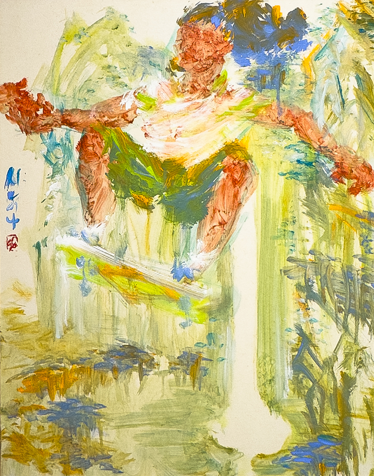 신이 나, 장지에 혼합재료, 에멀젼, 36x45cm, 2025