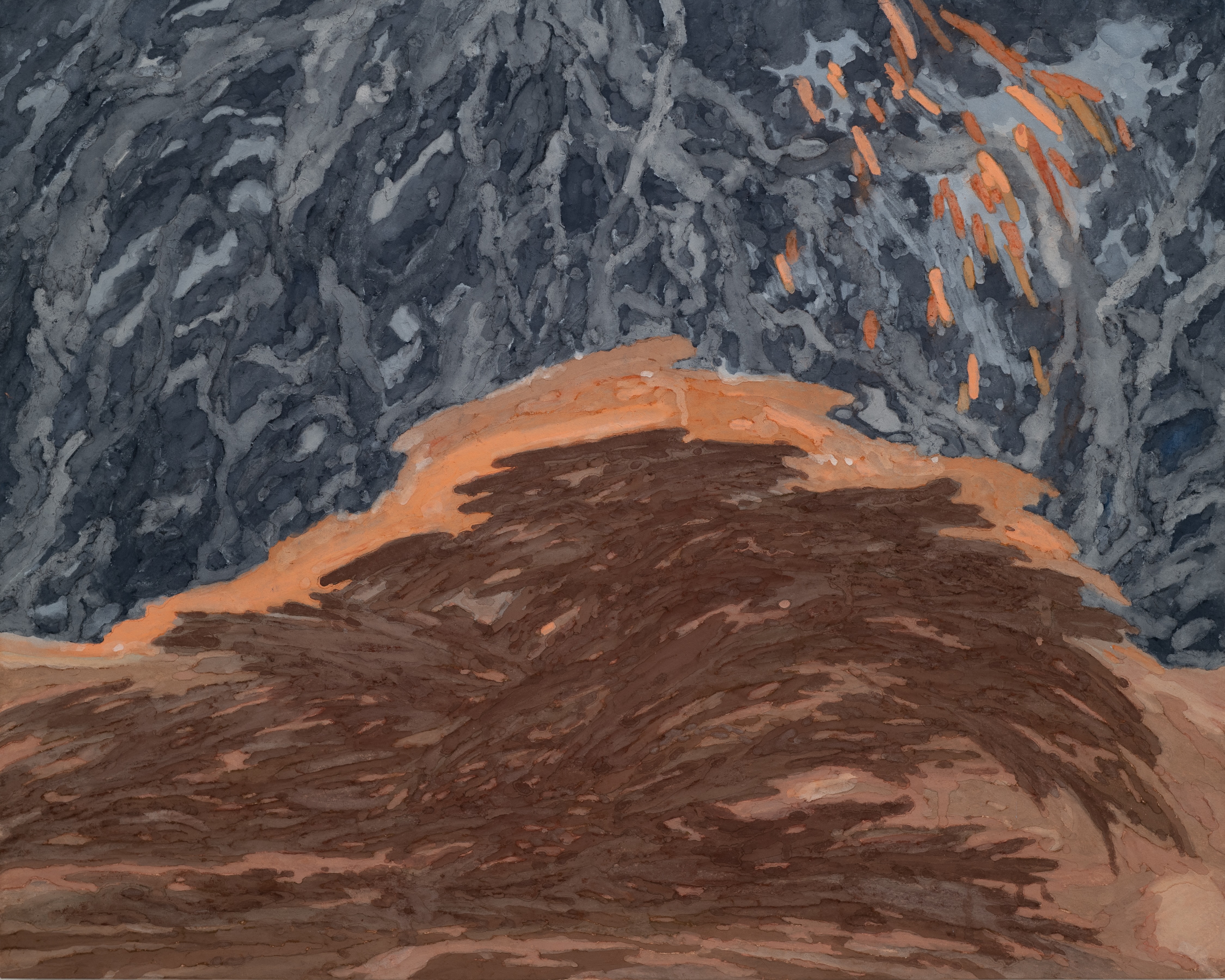 버티는 마음, 장지에 물감, 파스텔, 호분, 72.7x90.9cm, 2025