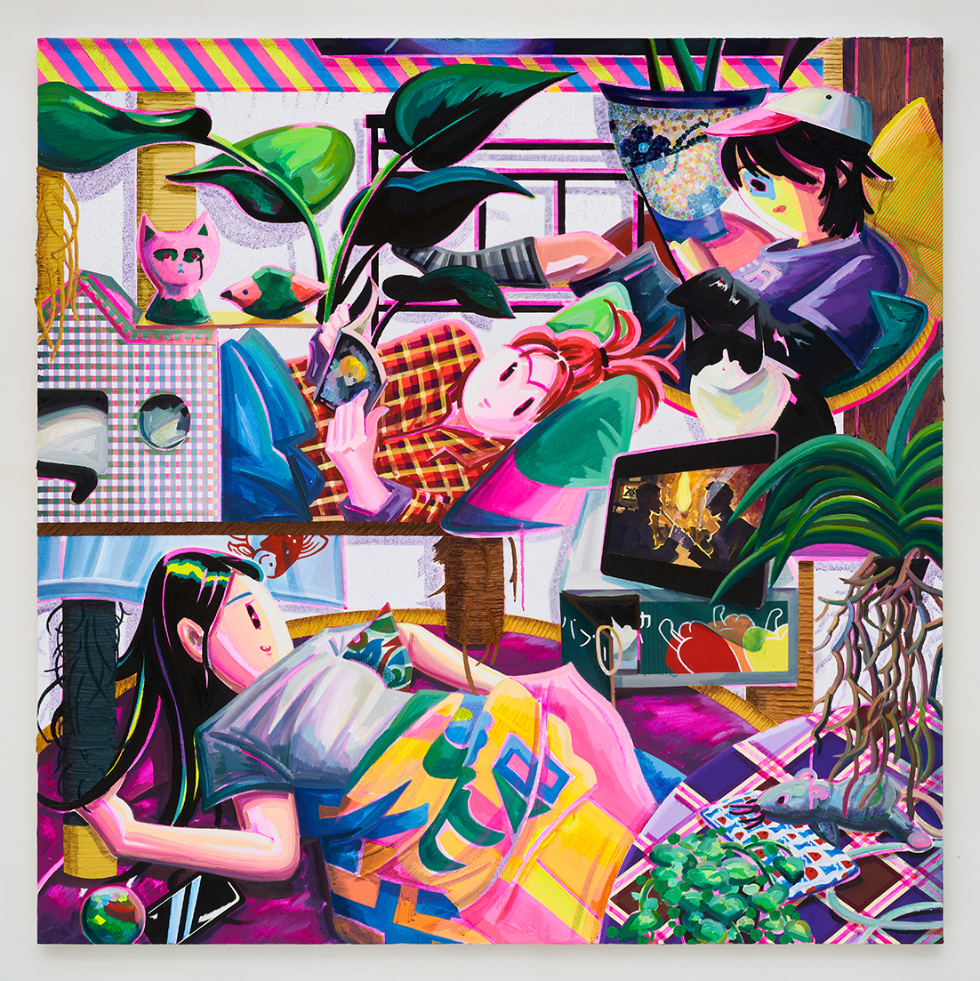 Catman Tower 4-2, Acrylic and oil on canvas, 91x91cm, 2022-2024