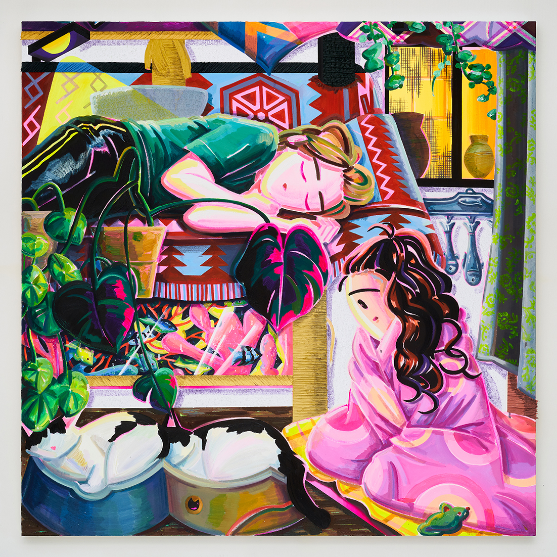 Catman Tower 4-3, Acrylic and oil on canvas, 91x91cm, 2022-2024