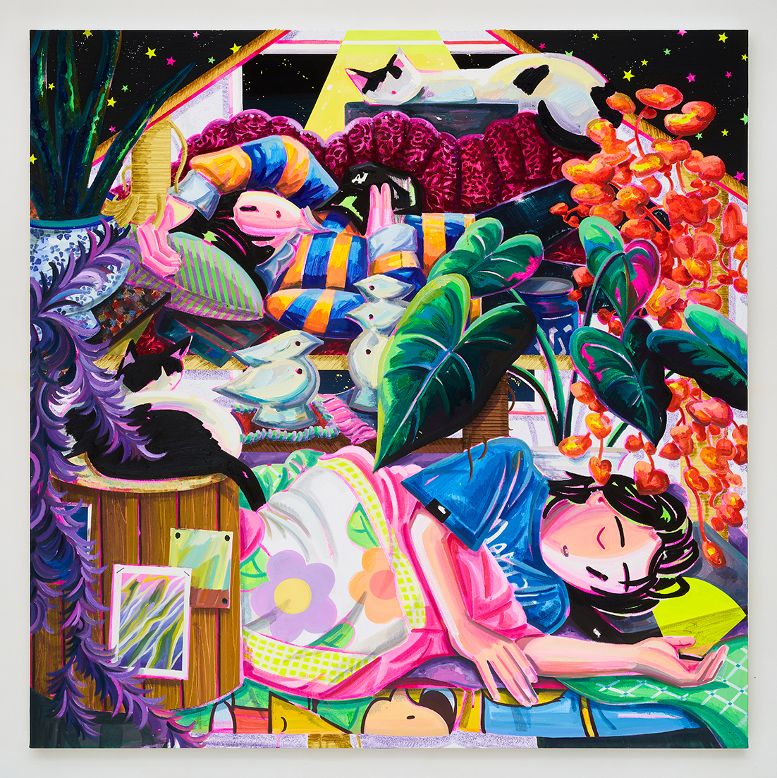 Catman Tower 5-1, Acrylic and oil on canvas, 91x91cm, 2022-2024