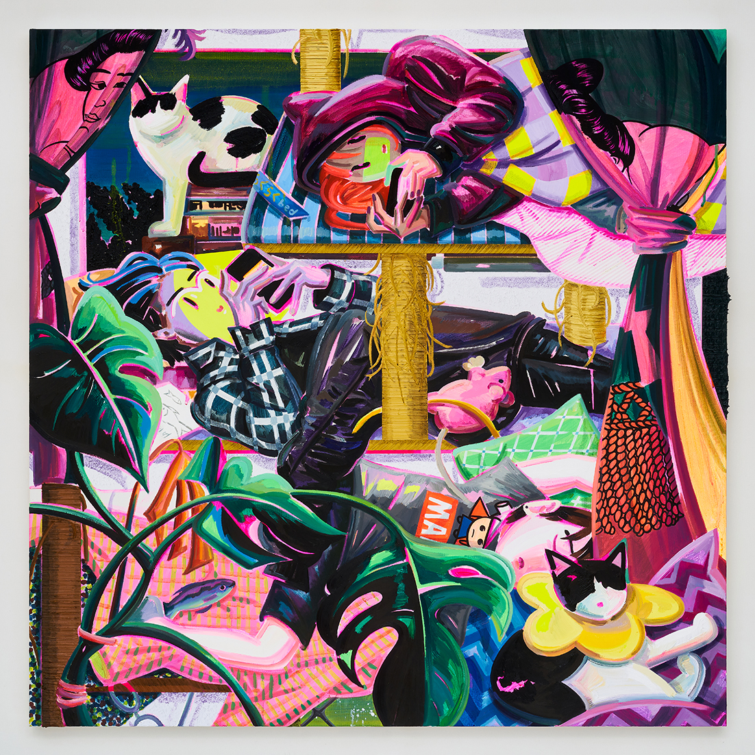 Catman Tower 5-2, Acrylic and oil on canvas, 91x91cm, 2022-2024