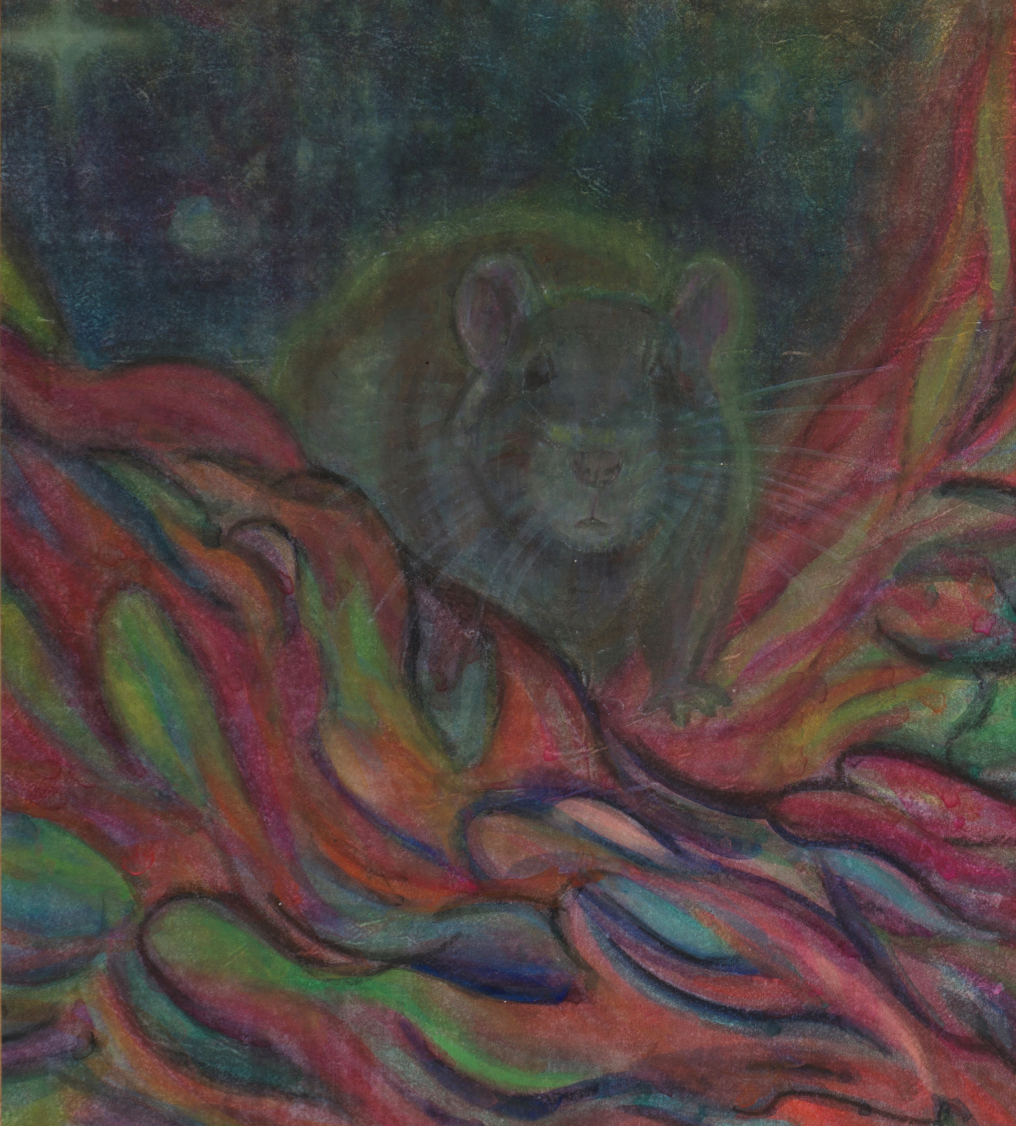 새벽의 왕-들쥐, 장지에 분채, 콘테, 23x19cm, 2023