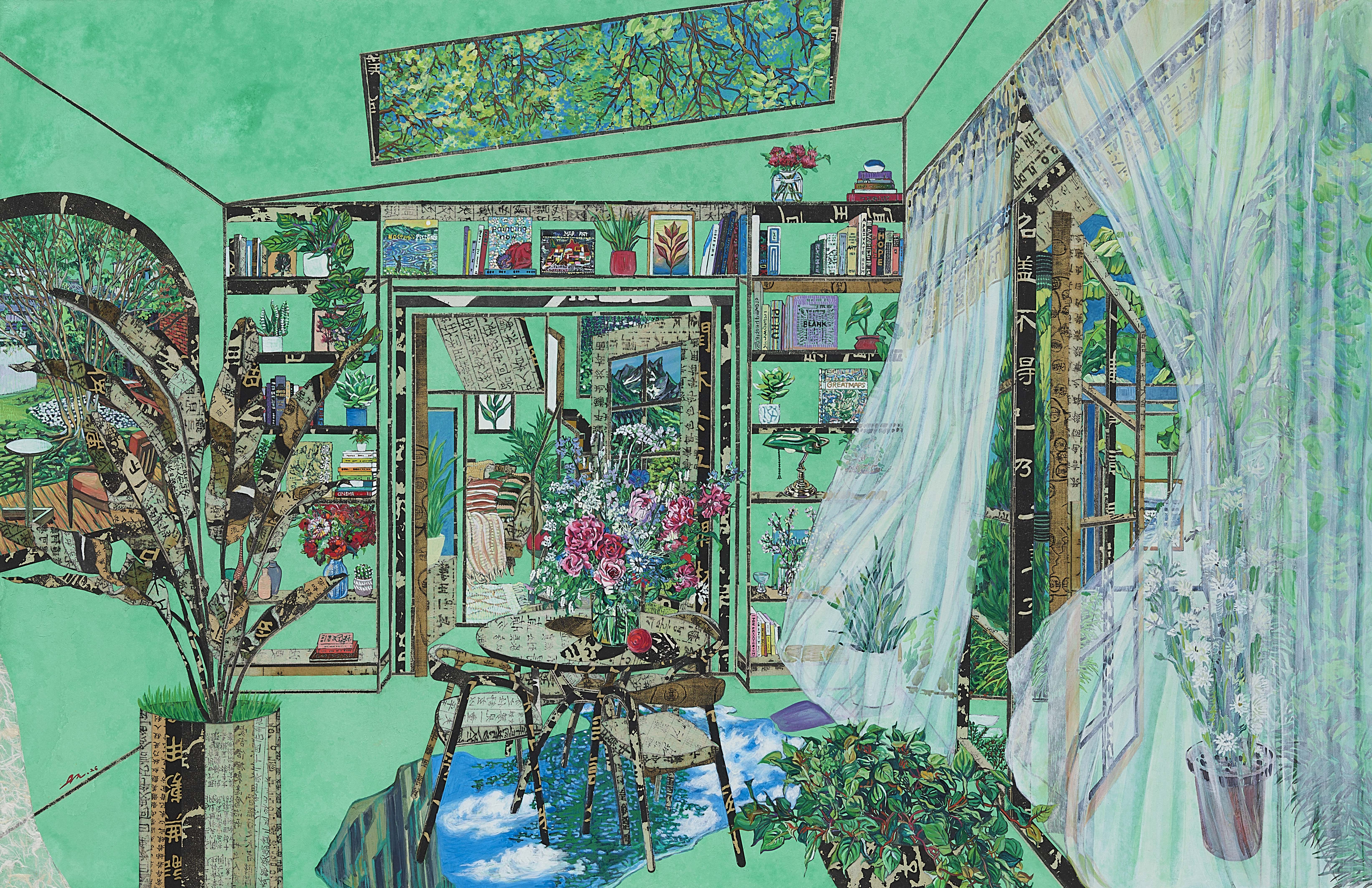 마주한 순간 4, 한지에 고서 꼴라쥬, 수묵, 아크릴, 81×59cm, 2026