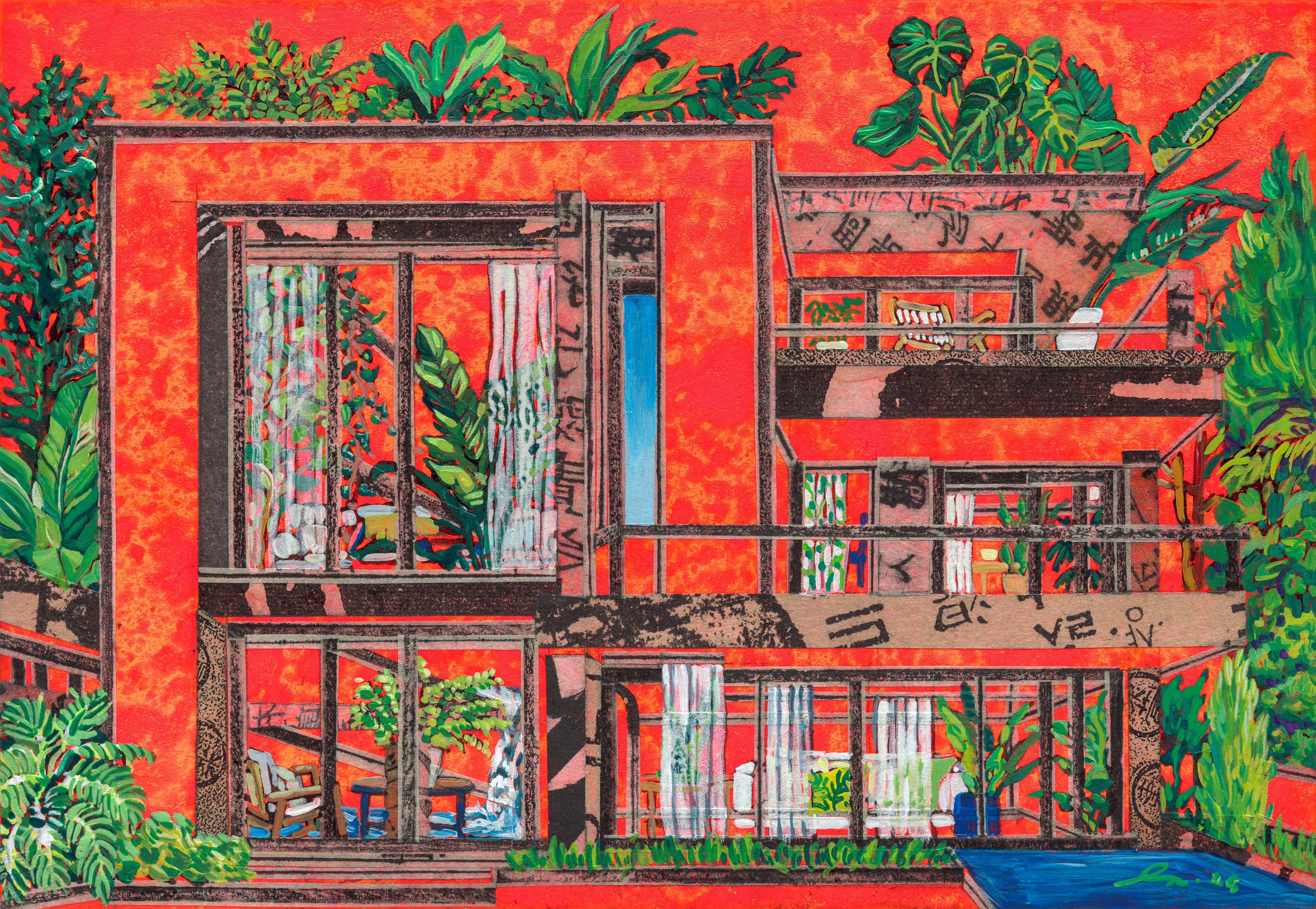 너에게 닿다 2, 한지에 고서 꼴라쥬, 수묵, 아크릴, 18.1×26.1cm, 2026