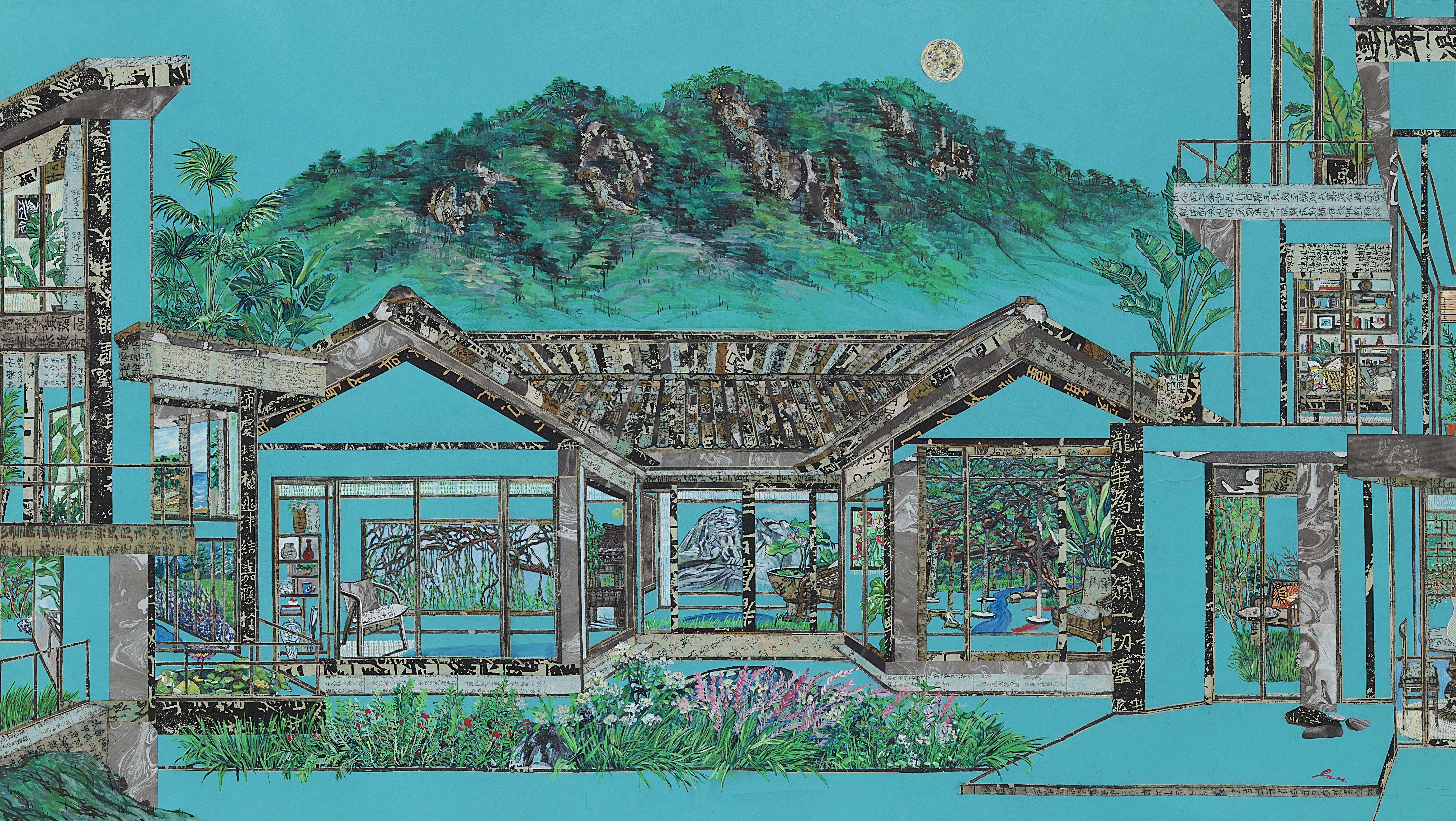 마주한 순간 2, 한지에 고서 꼴라쥬, 수묵, 아크릴, 72×130cm, 2026