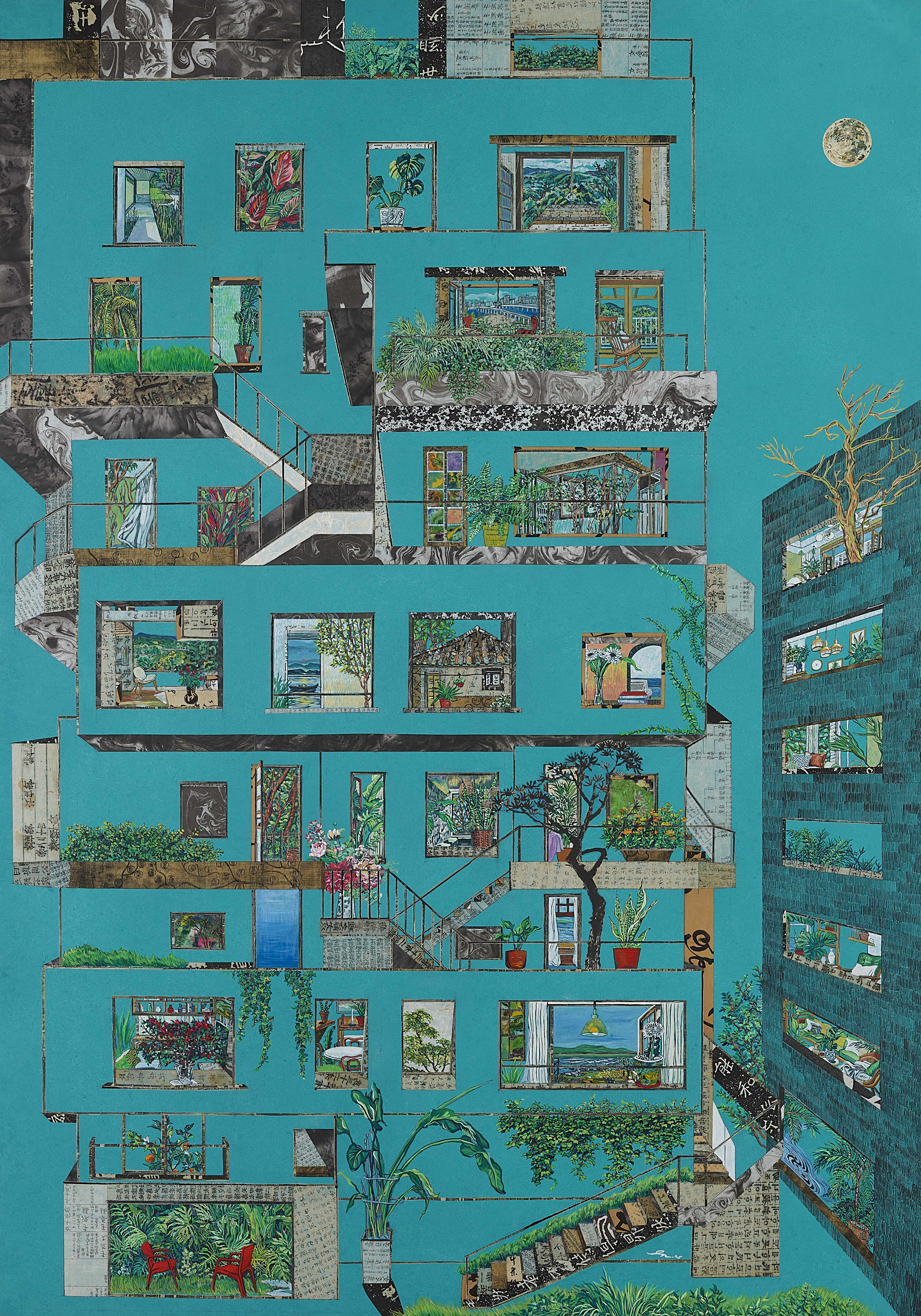 열린 방 1, 한지에 고서 꼴라쥬, 수묵, 아크릴, 197×135cm, 2025