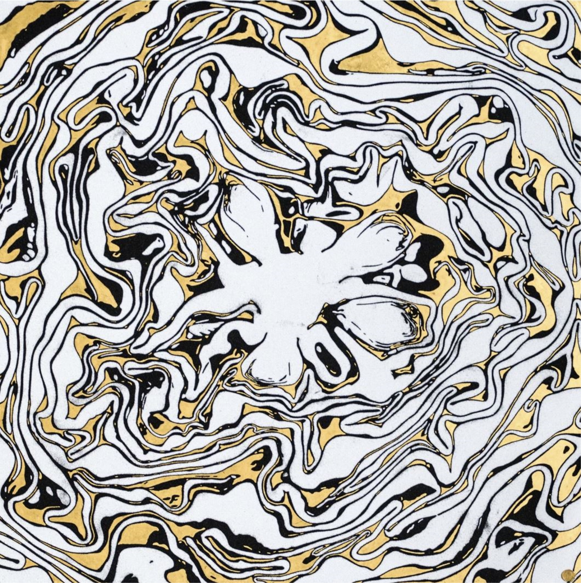 Kraut, sand and gold leaf on aluminum, 135x135cm, 2021