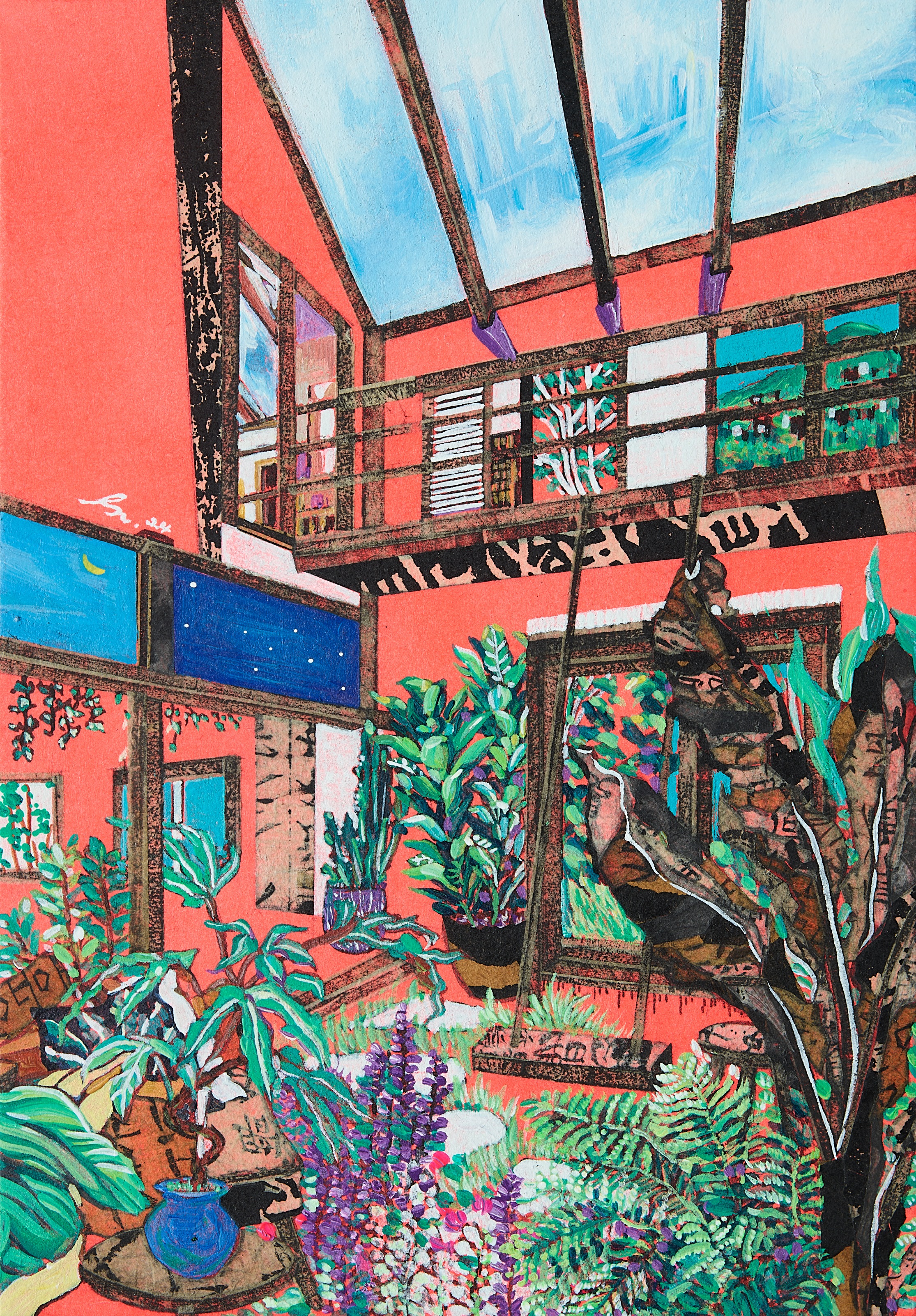 Kwon Inkyung, 장지에 고서꼴라쥬, 수묵, 아크릴, 26.2x18cm, 2024