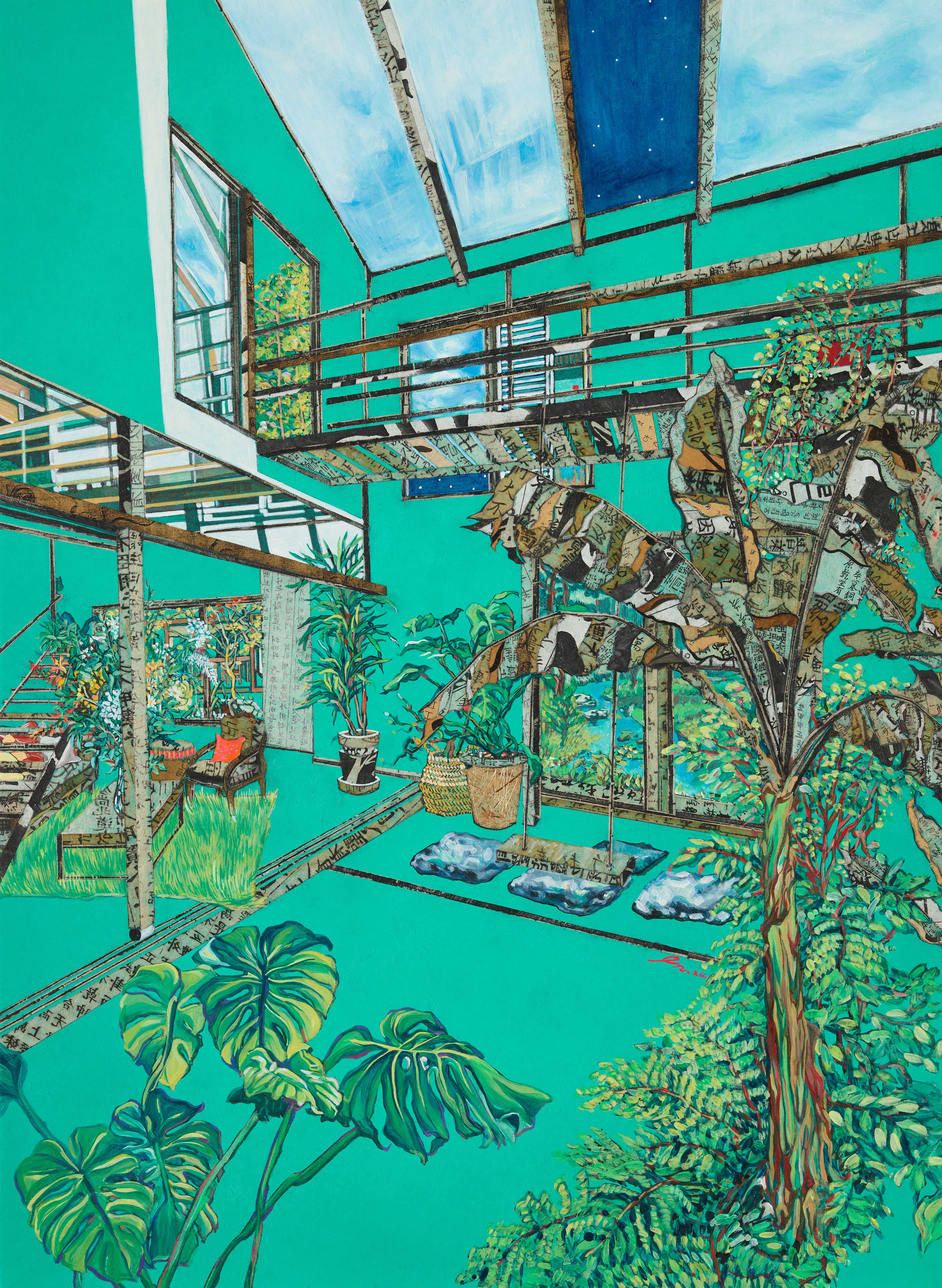 Kwon Inkyung, 한지에 고서 꼴라쥬, 수묵, 아크릴, 73x53cm, 2024
